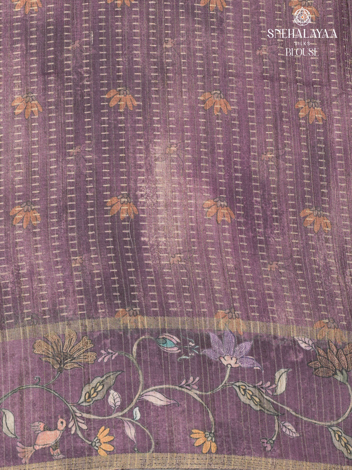 Grey Floral Printed Tussar Saree