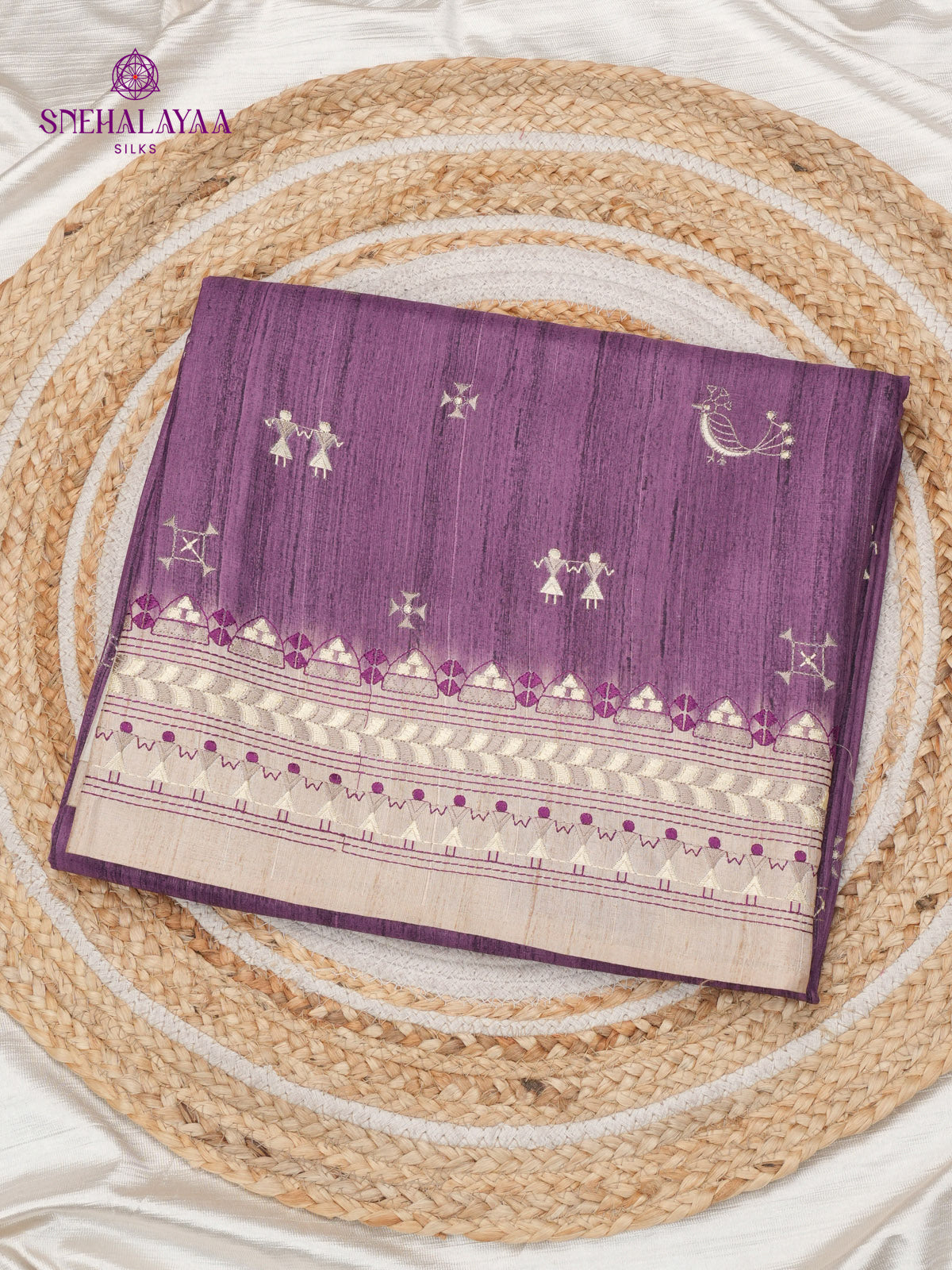 Rich Purple Tussar Embroidery Saree