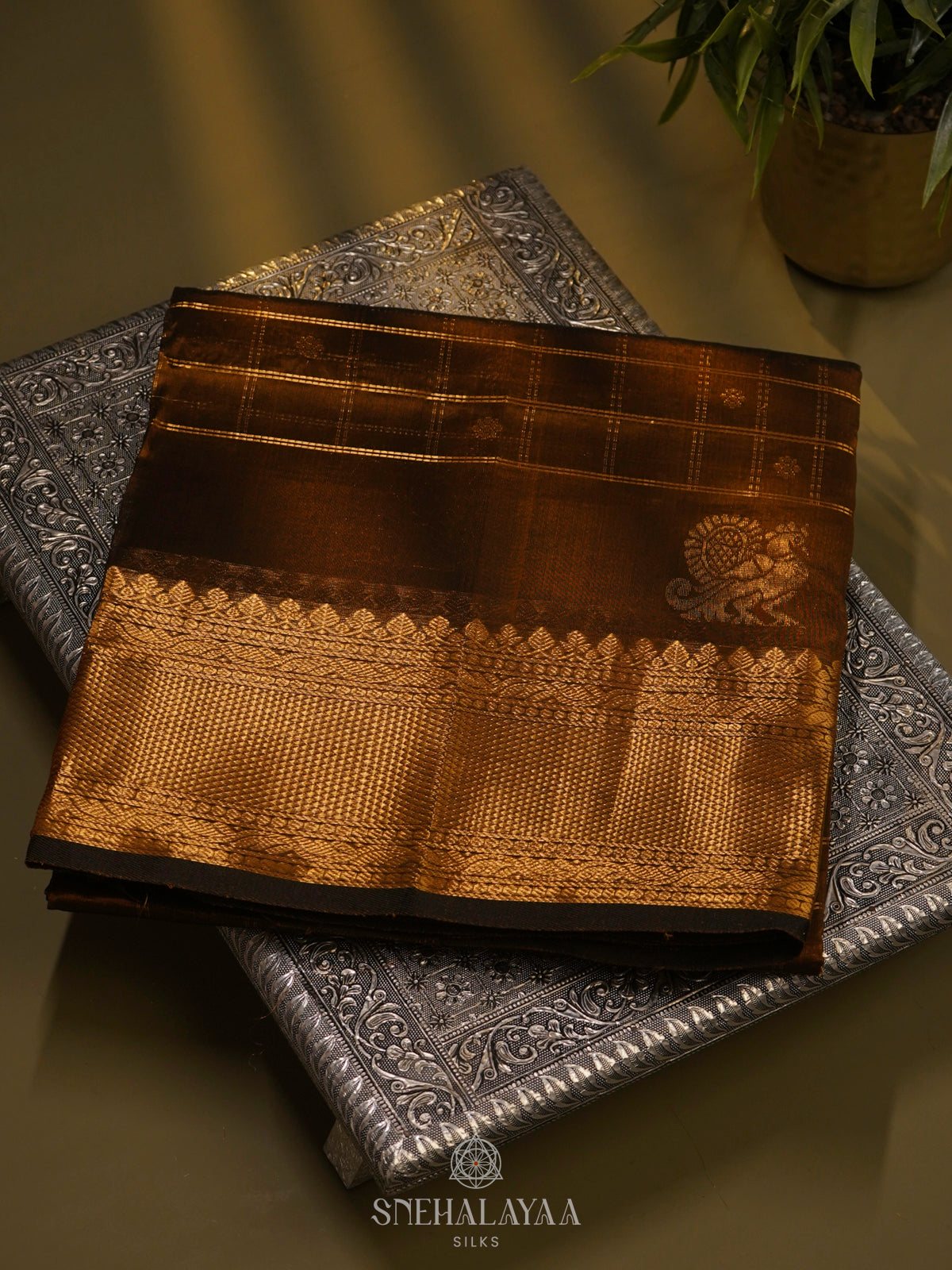 Brown Mangalagiri Kuppadam Silk Saree