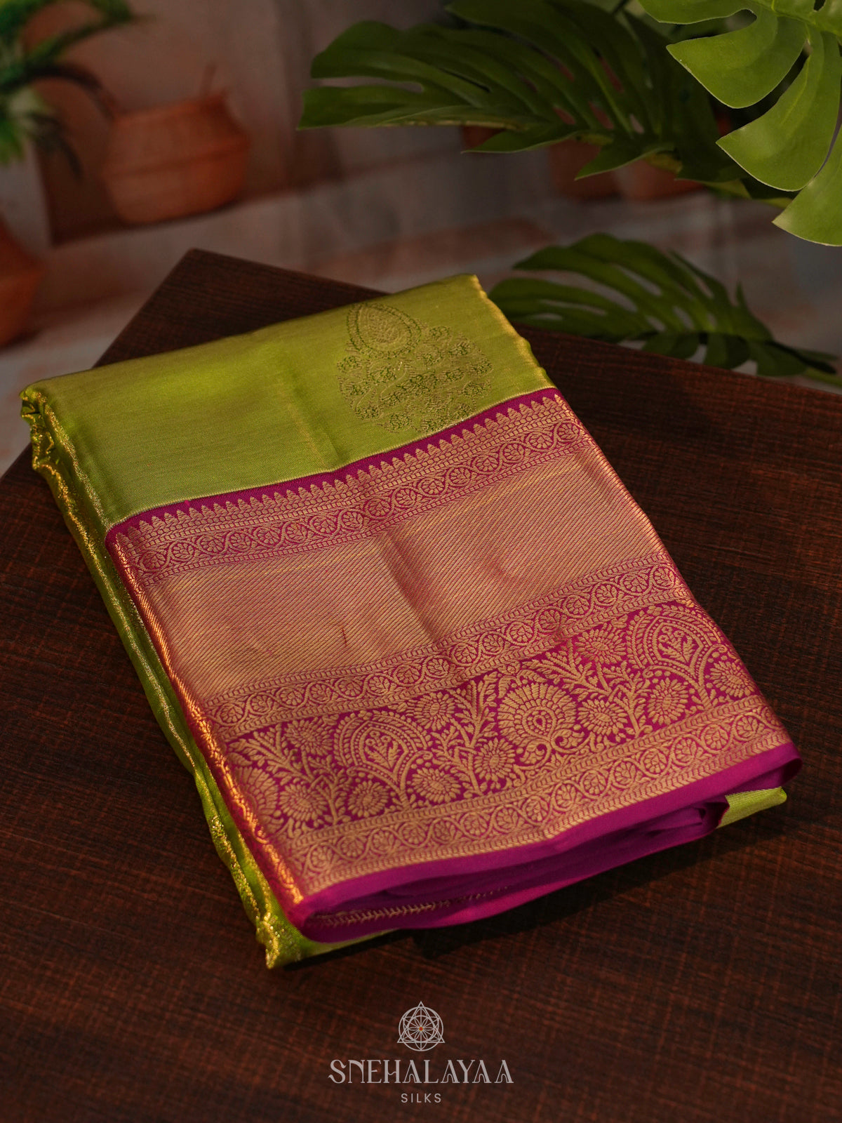 Lime Green Kanjivaram Silk Saree