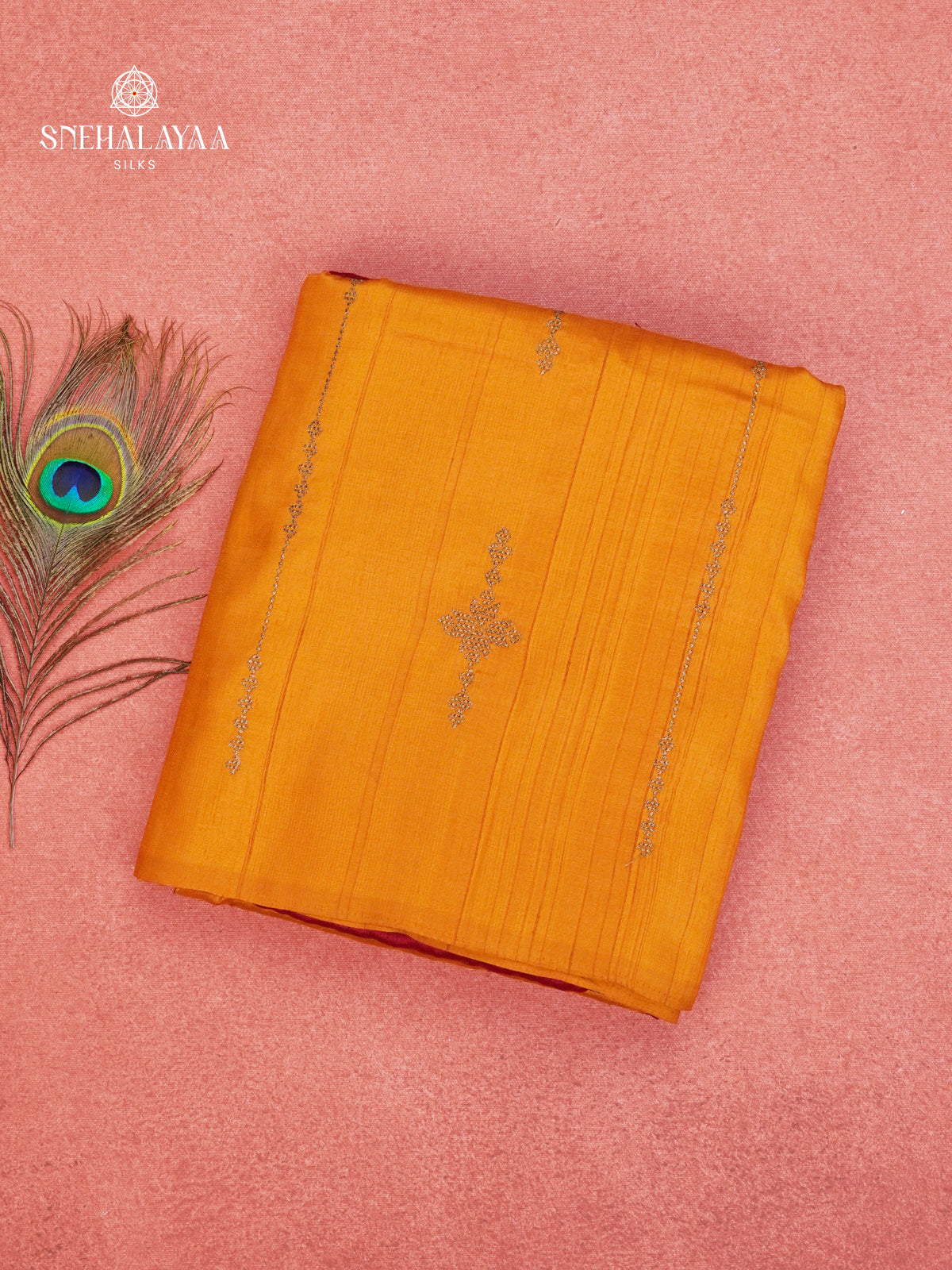 Mango Yellow Soft Tussar Embroidery Saree