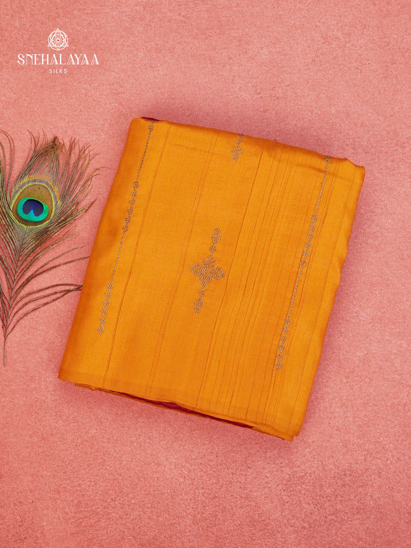 Mango Yellow Soft Tussar Embroidery Saree