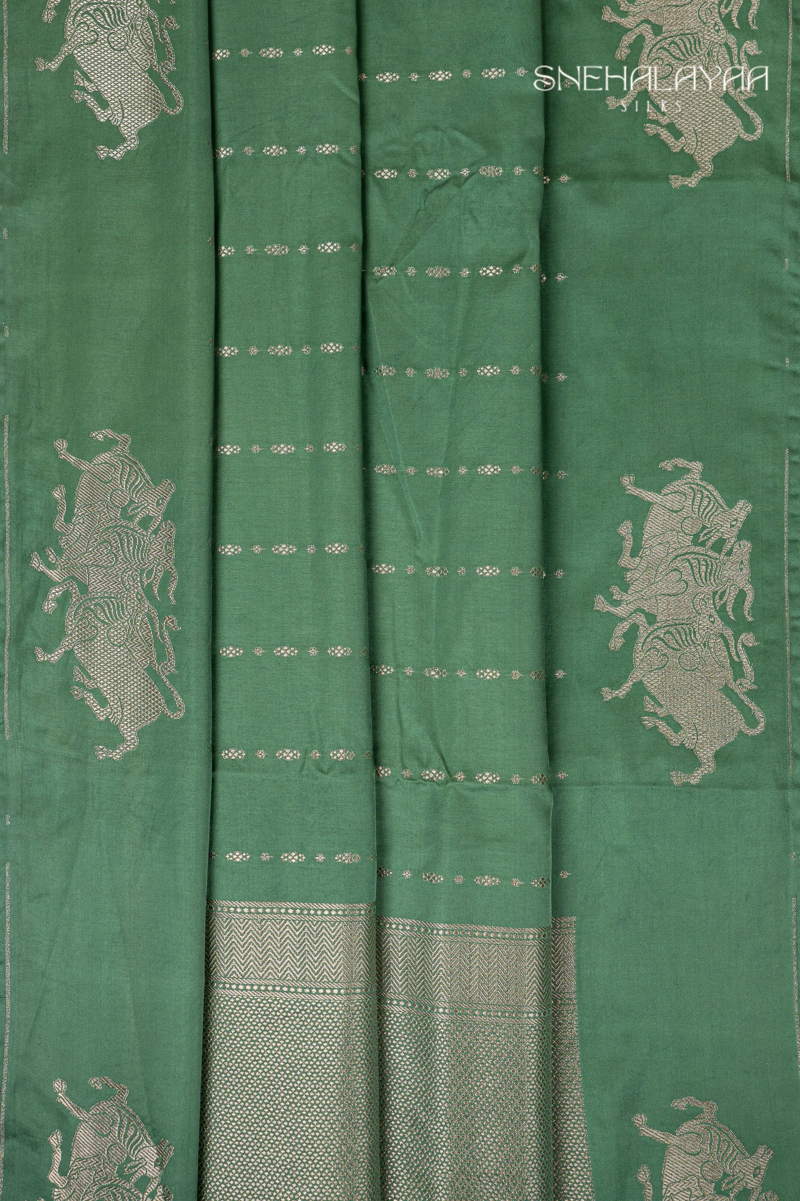 Fern Green Satin Banaras Silk Saree