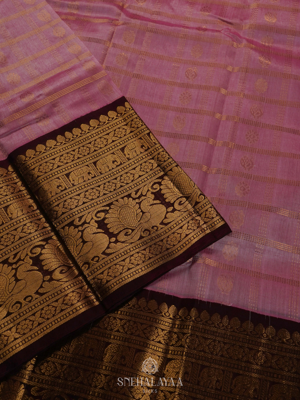 Pink Kuppadam Silk Cotton Saree with Rich Zari Pallu