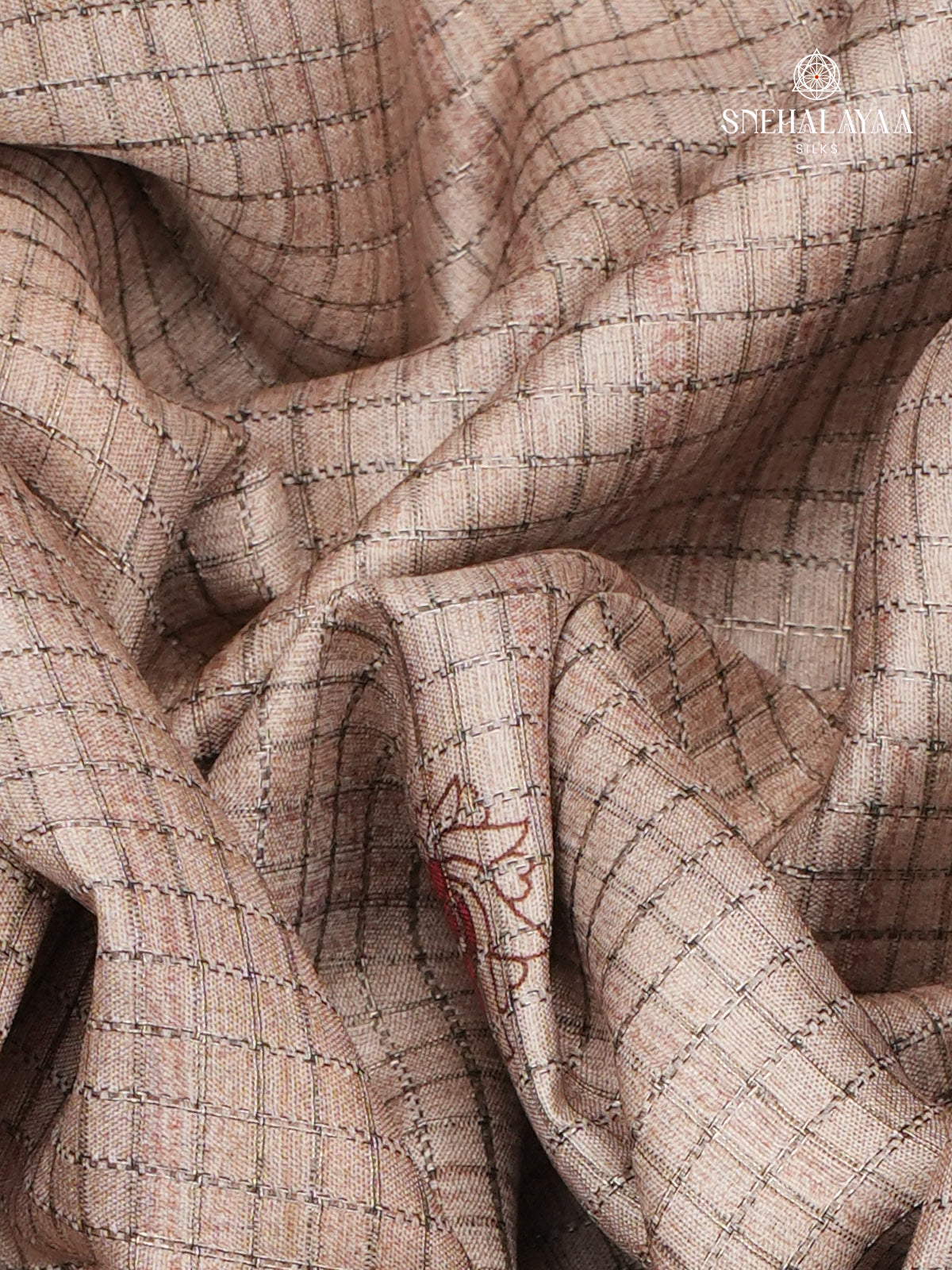 Beige Floral Printed Tussar Saree