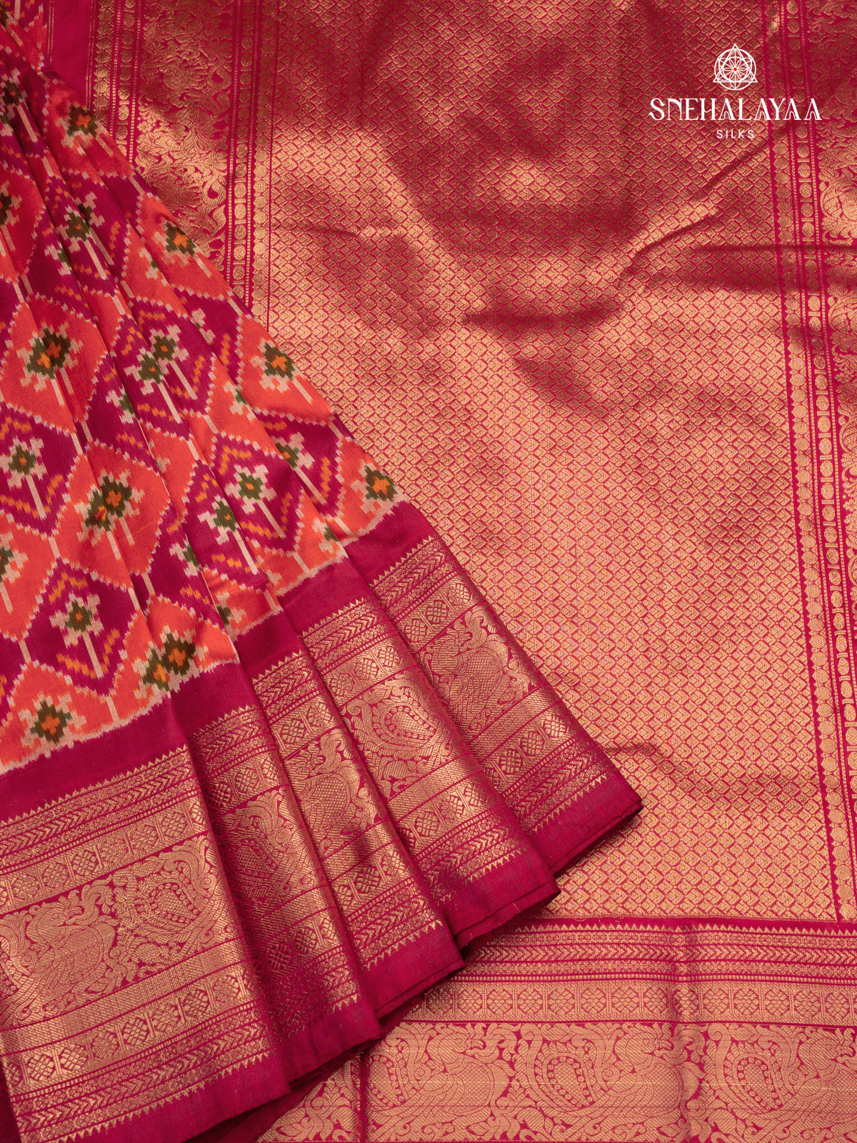 Orange Ikat Kanjivaram Silk Saree