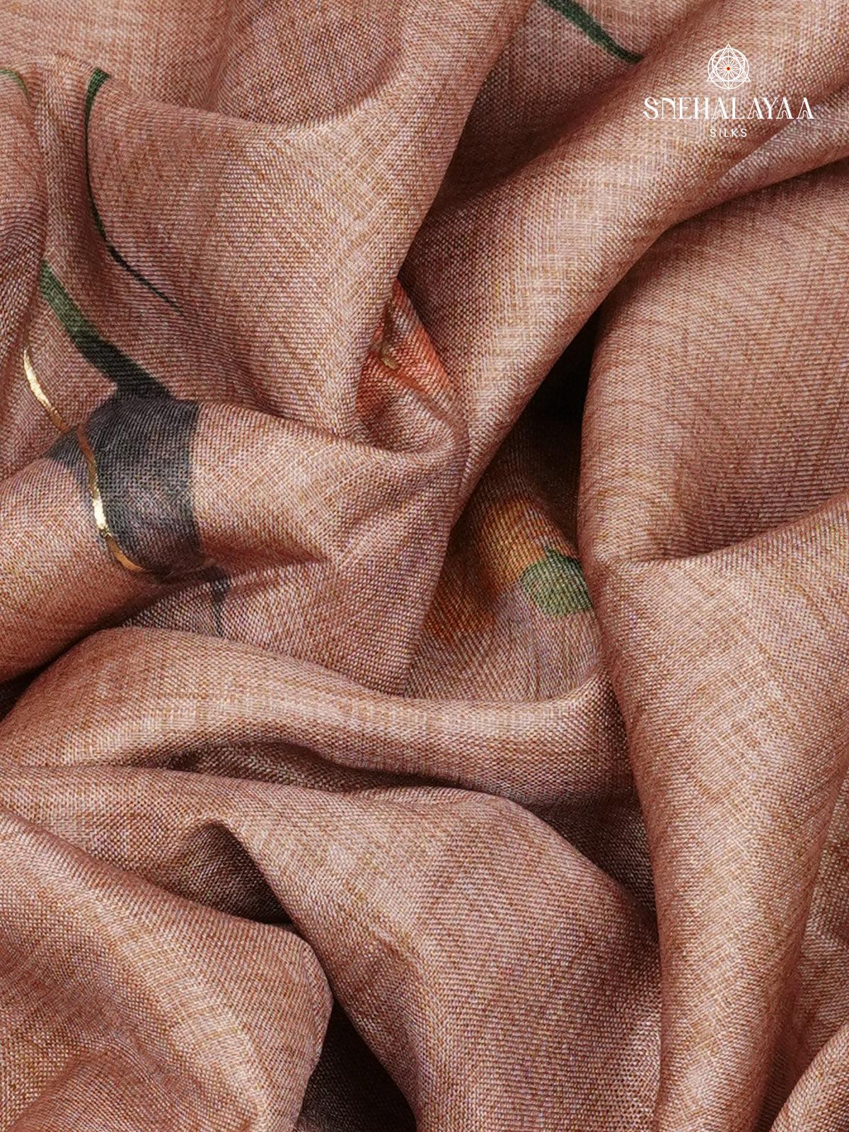 Dusty Rose Floral Printed Tussar Saree