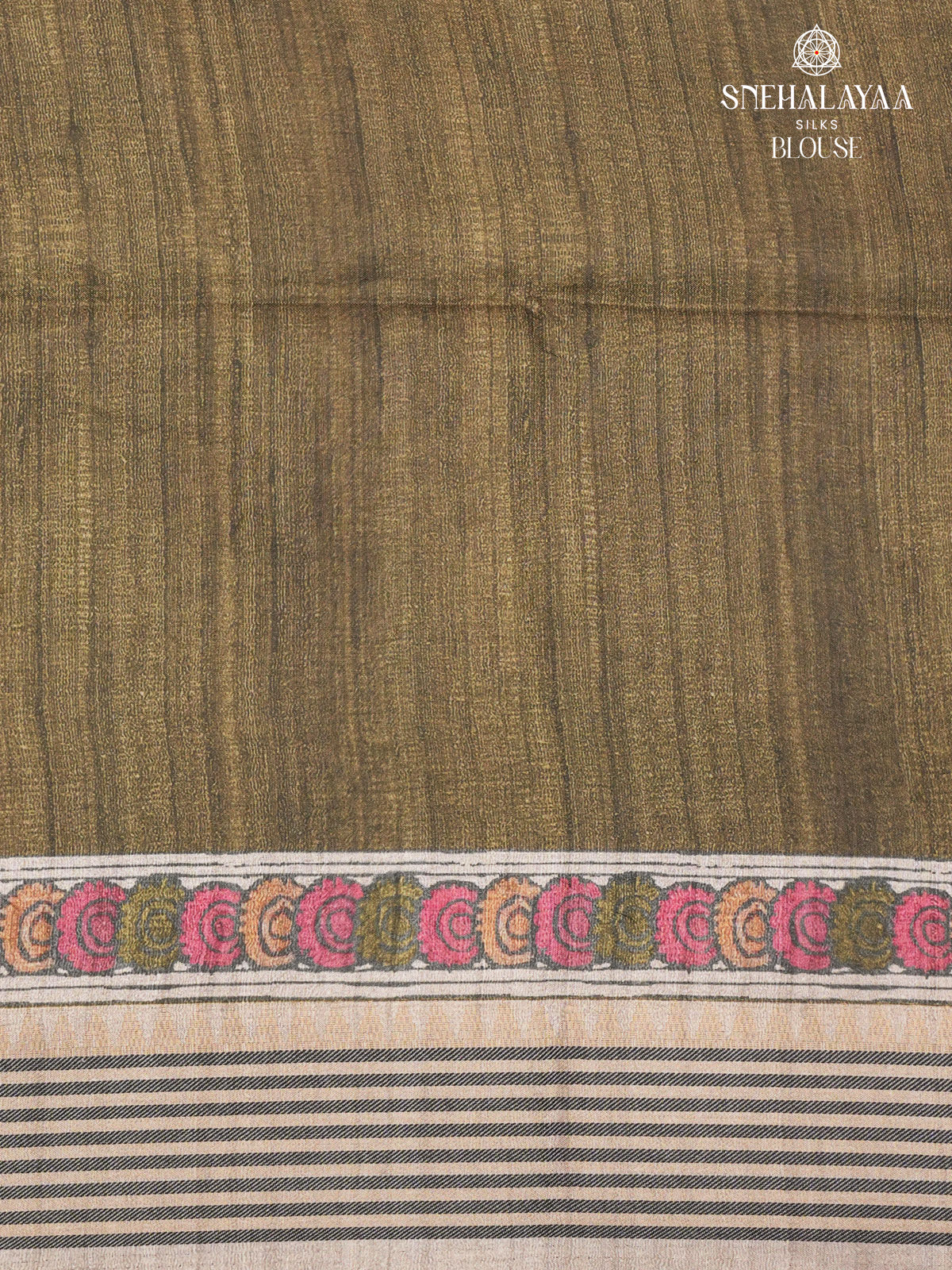 Brown Floral Printed Tussar Saree
