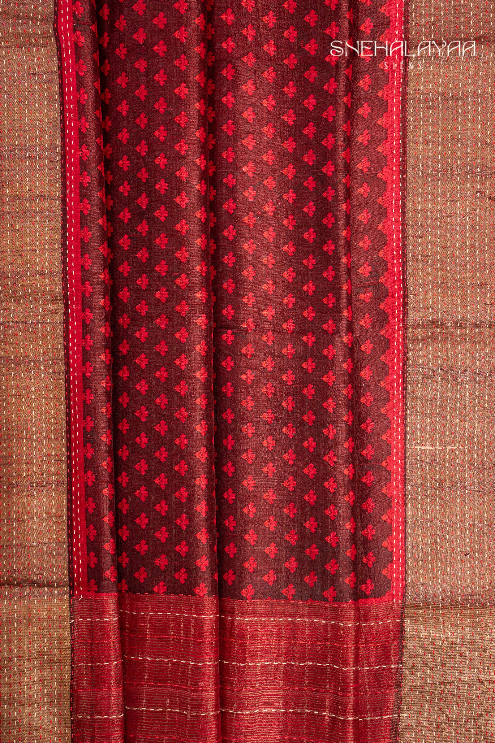 Wine Red Tussar Saree
