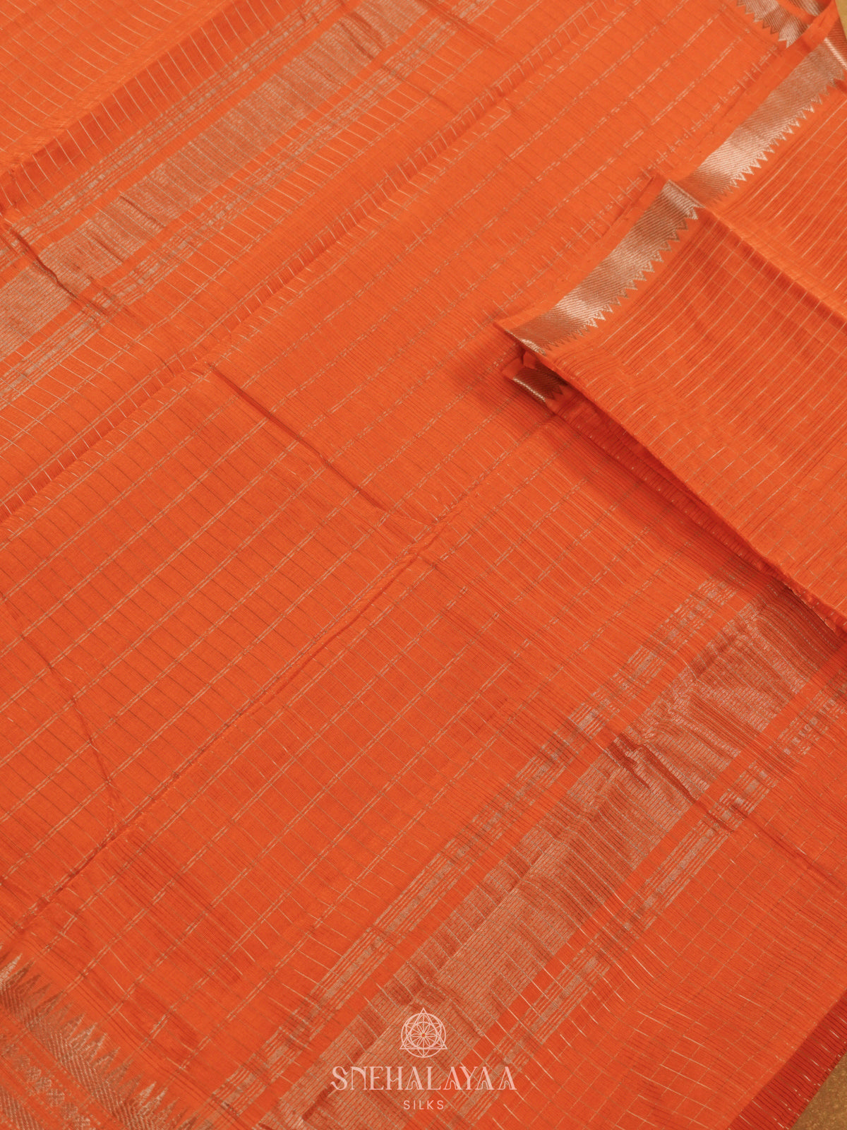 Rust Orange Mangalagiri Silk Cotton Saree