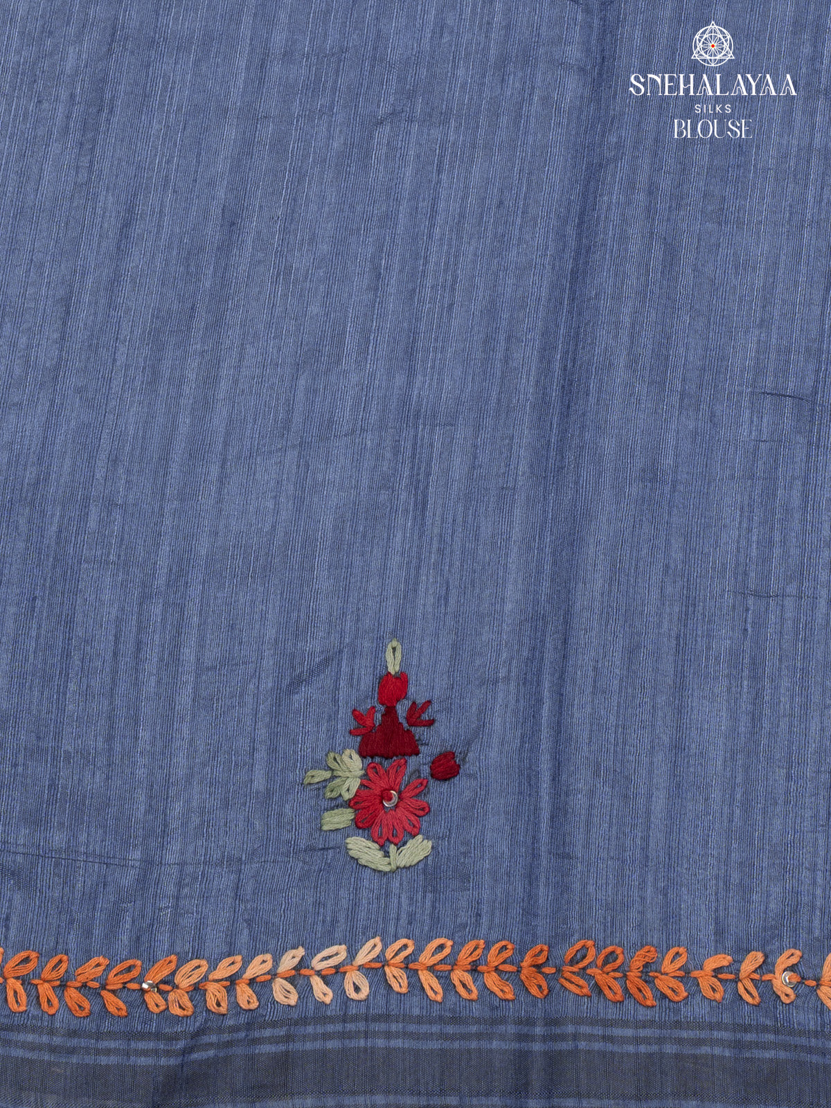 Denim Blue Raw Silk Embroidery Saree