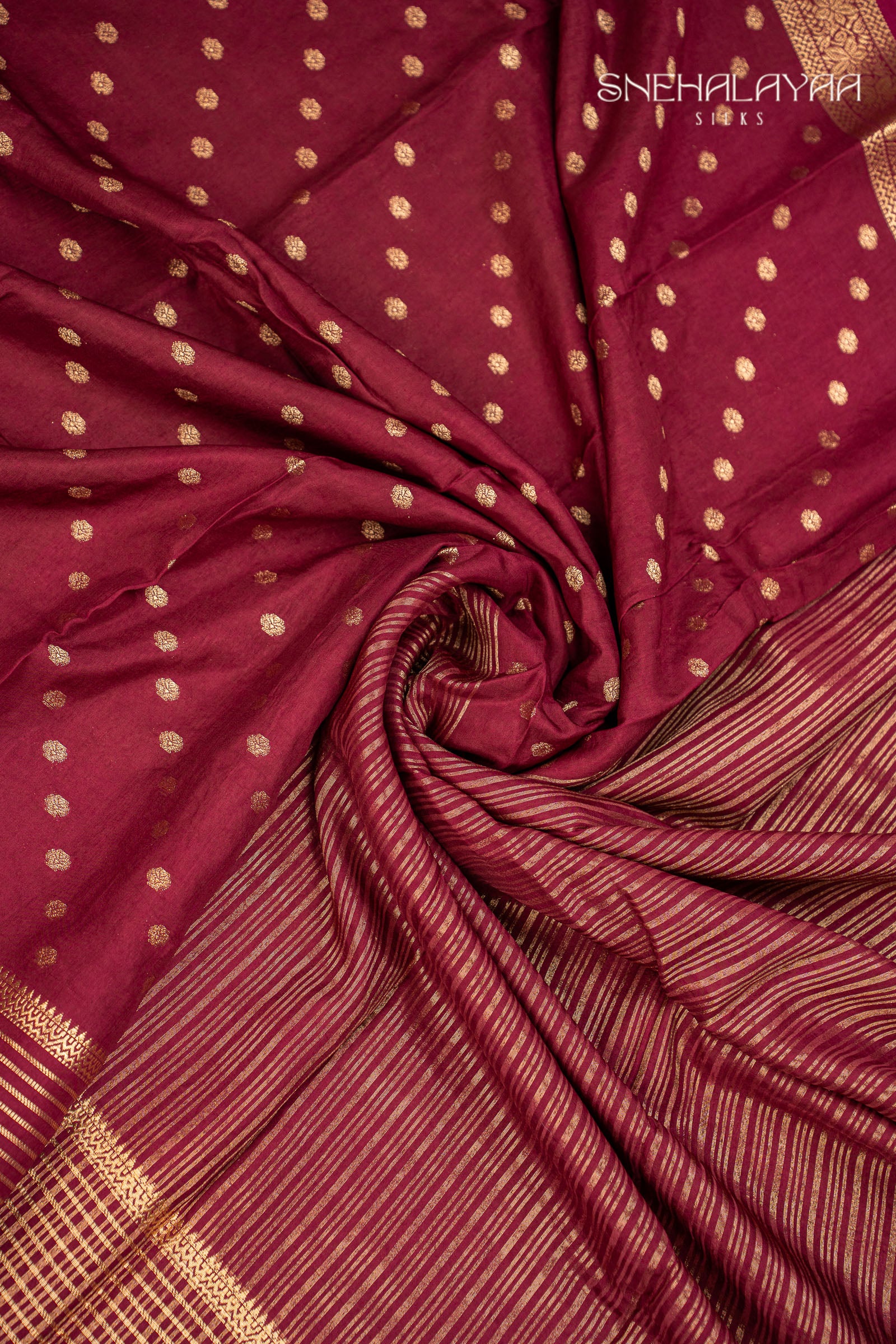 Maroon Chinon Silk Saree
