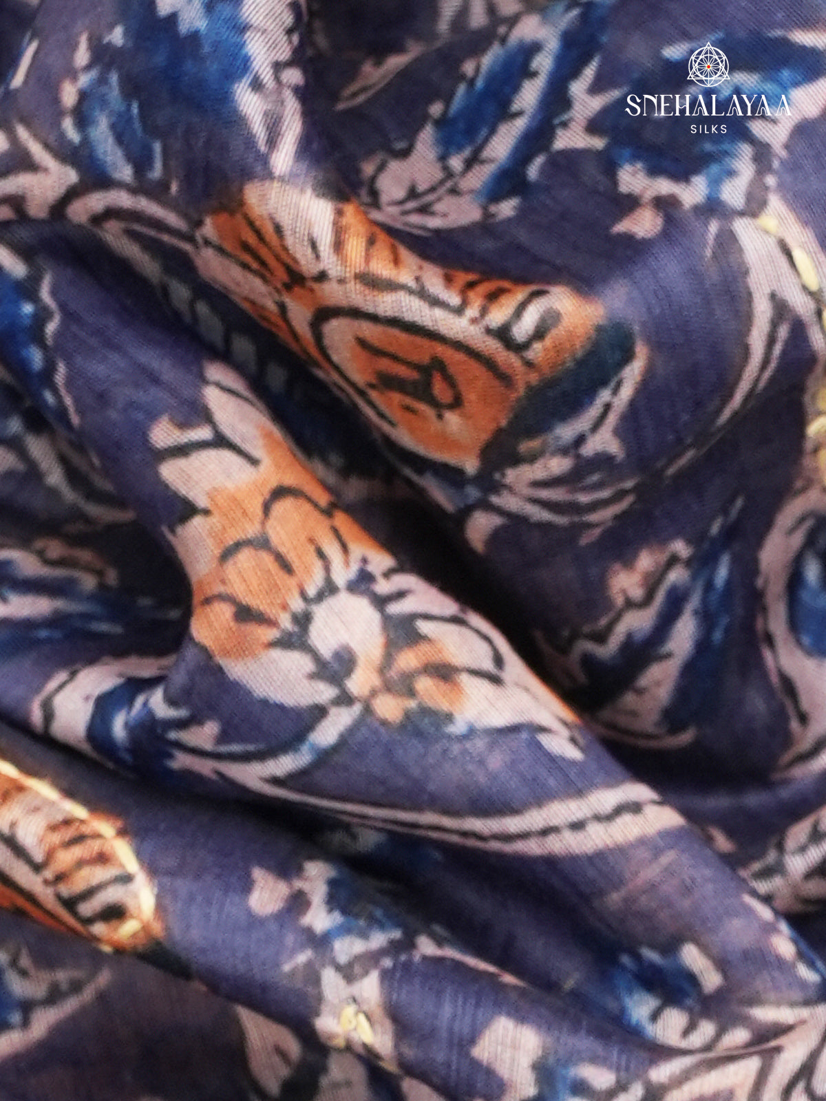 Navy Blue Linen Embroidery Saree