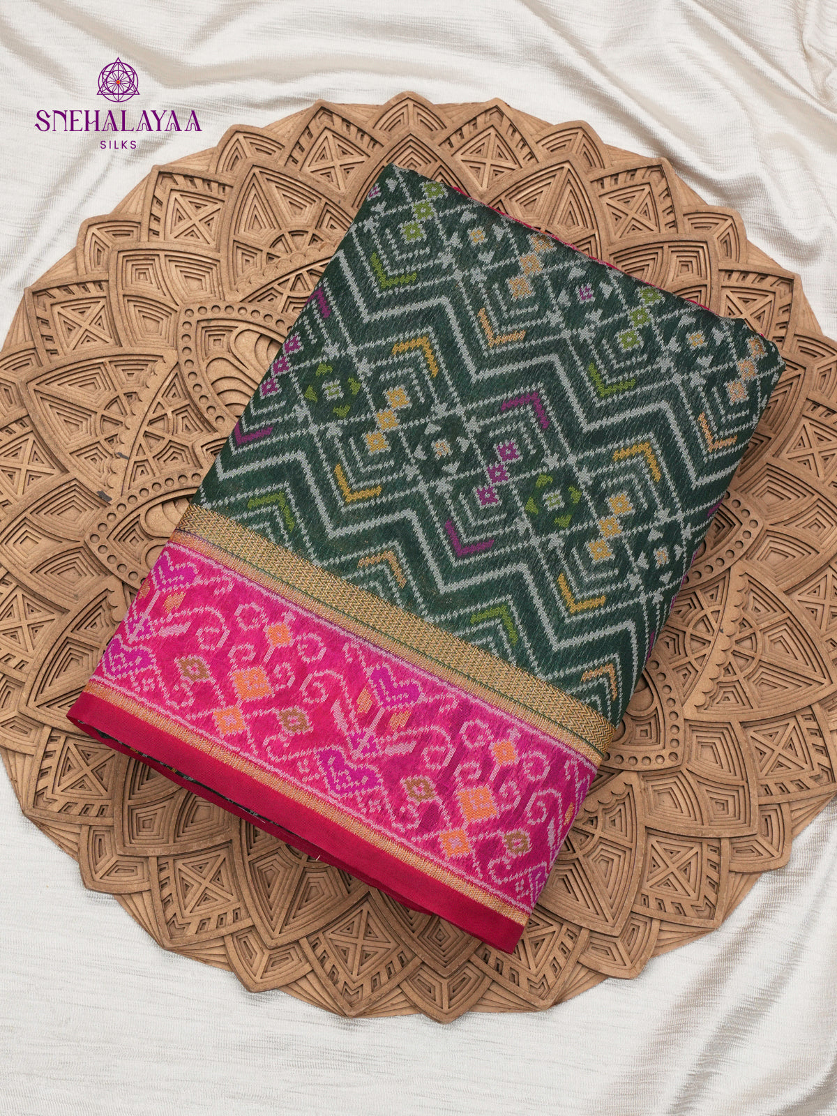 Bottle Green Ikat Saree