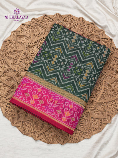 Bottle Green Ikat Saree