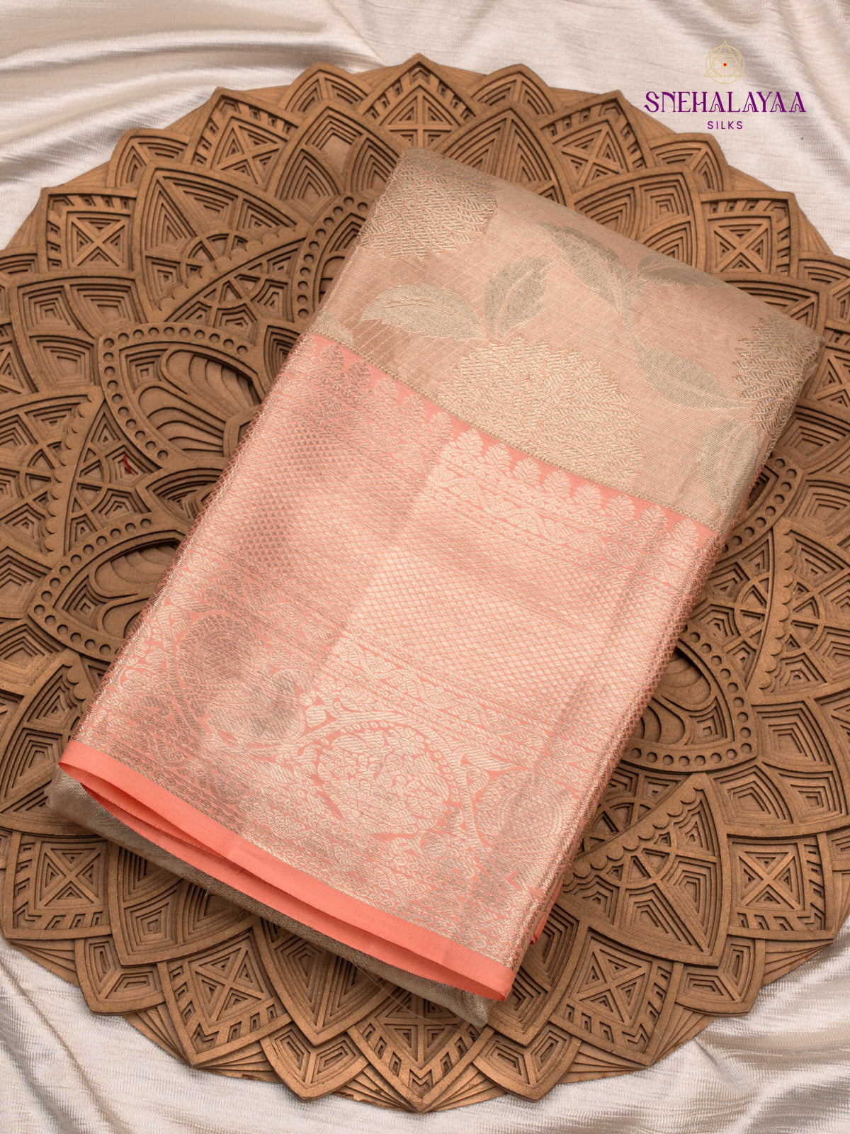 Peach Pink Kanjivaram Tissue Silk Saree