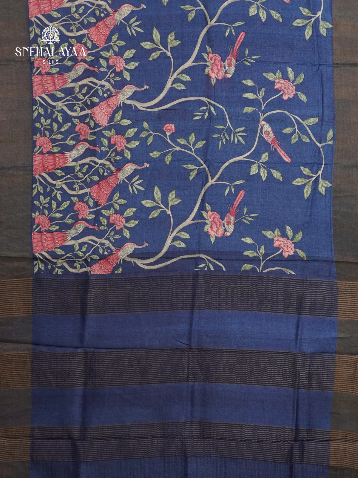 JNavy Blue Tussar Saree
