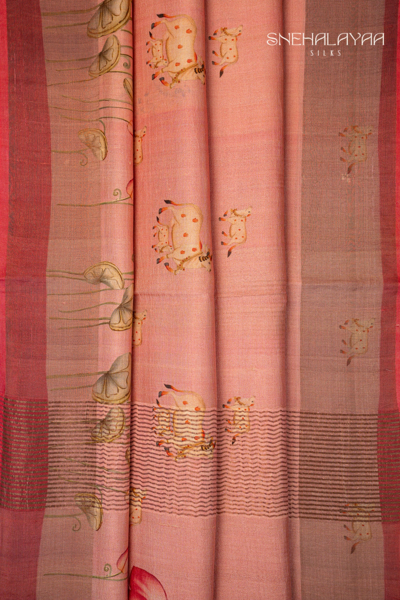 Peach Pink Tussar Saree