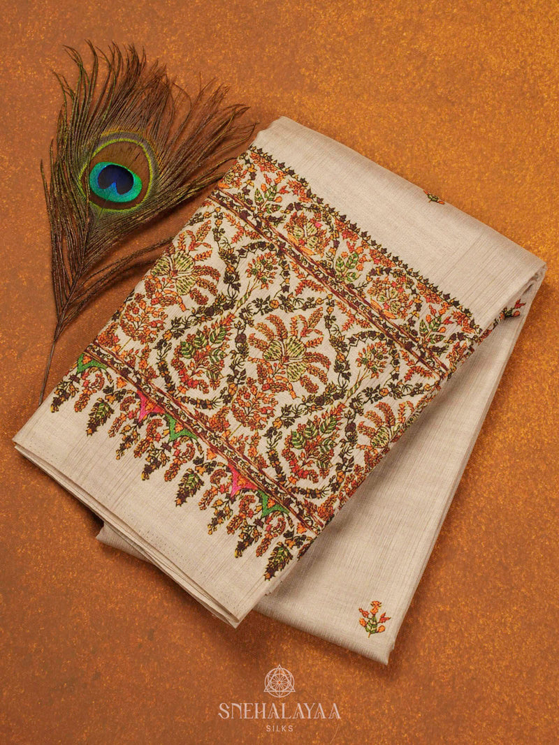 Beige Tussar Saree