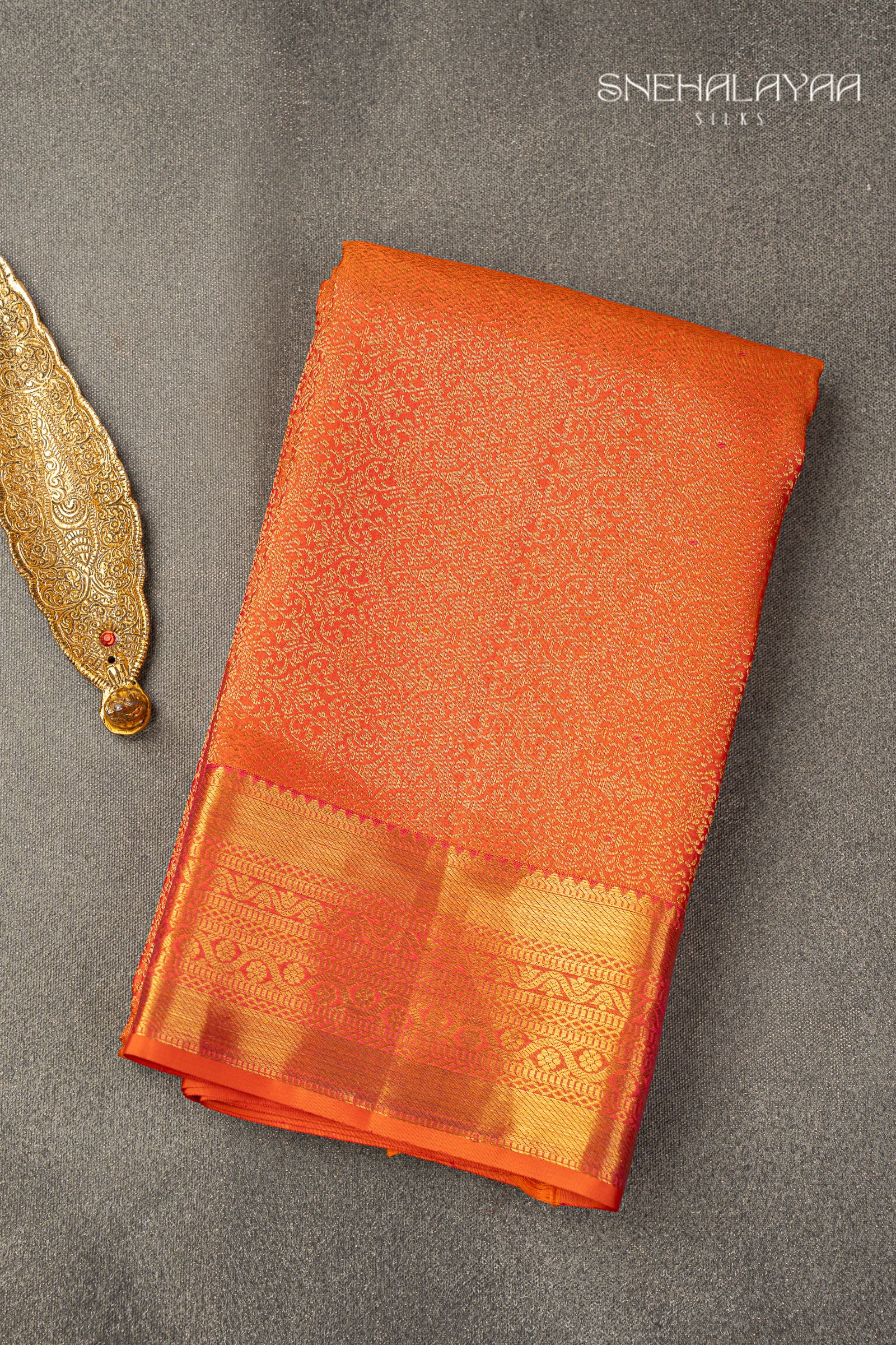 Tangerine Orange Kancheevaram Silk Saree