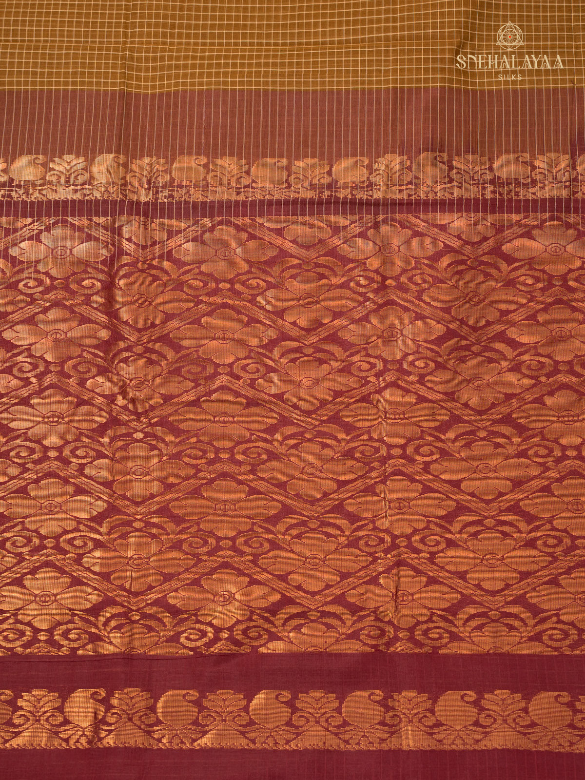 Mustard Brown Gadwal Cotton Saree