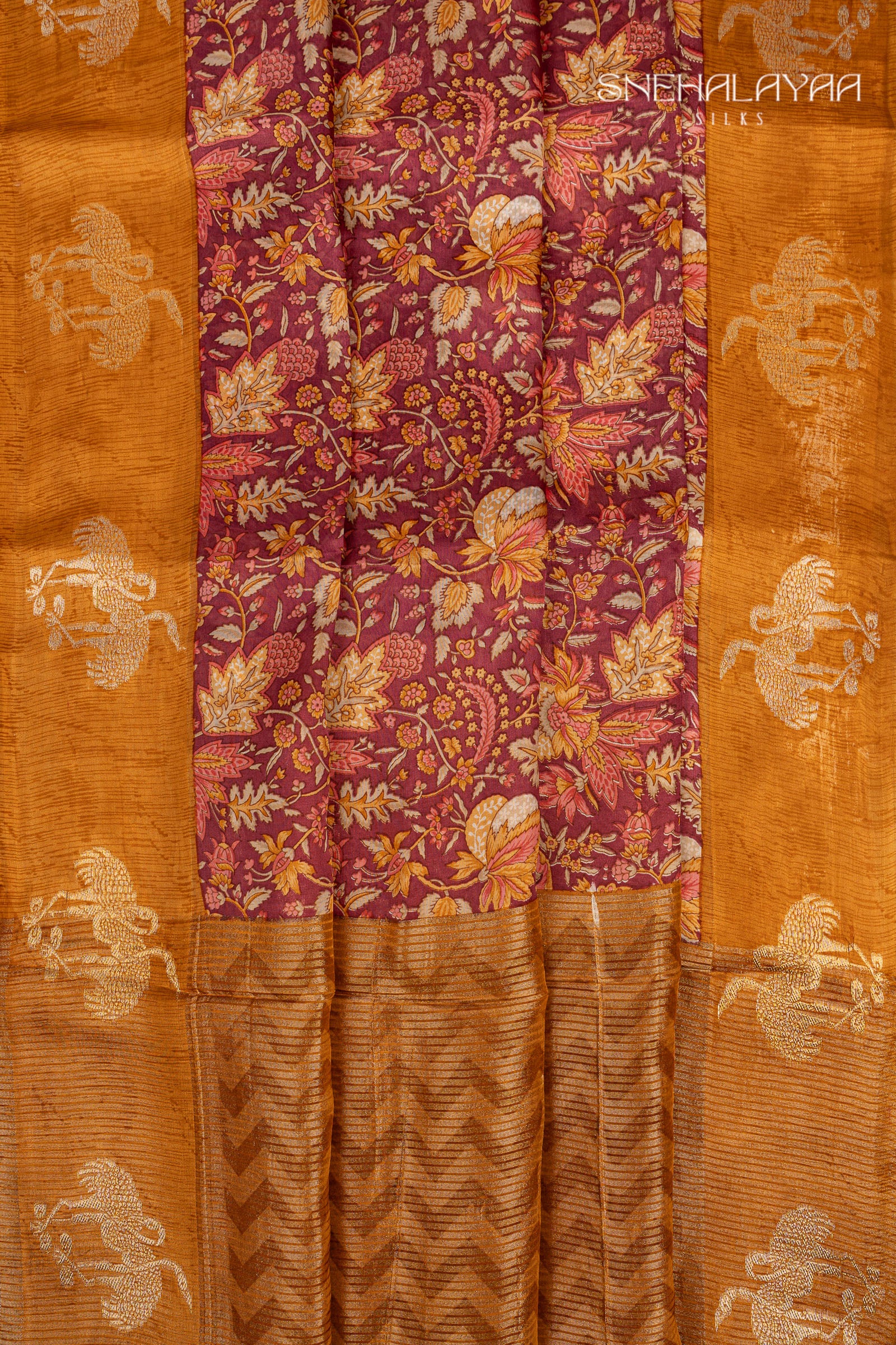 Magenta Purple Semi Printed Silk Saree