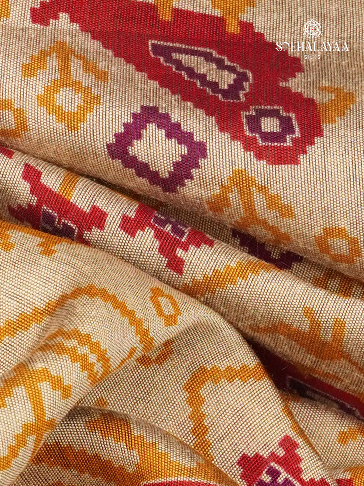 Beige With Yellow Border Munga Tussar Saree