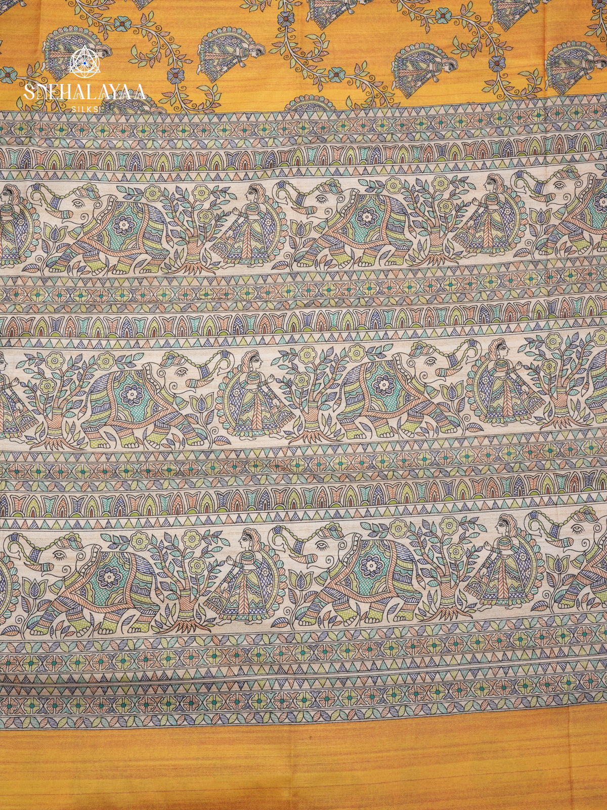 Yellow Madhubani Printed Saree