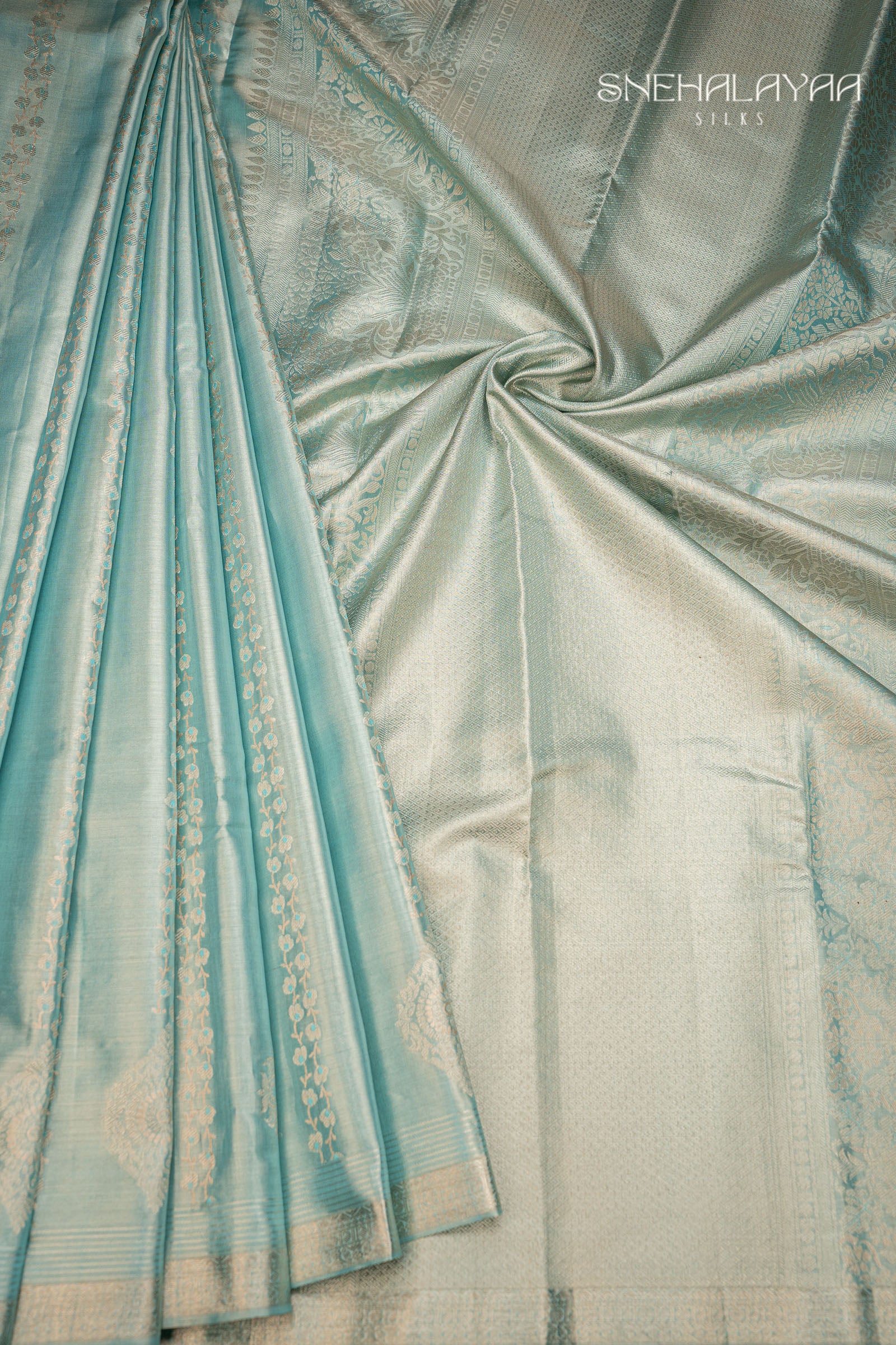 Sky Blue Kancheevaram Silk Saree