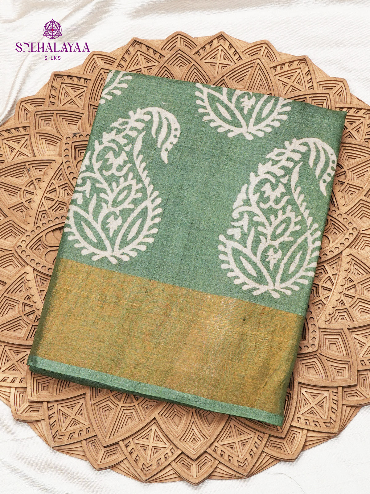 Teal Green Tussar Silk Saree