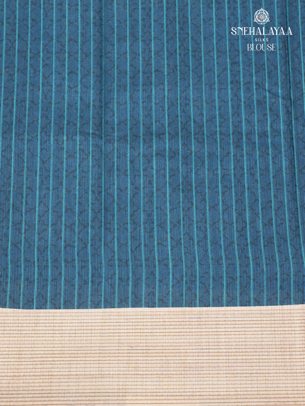 Peacock Blue Printed Tussar Saree
