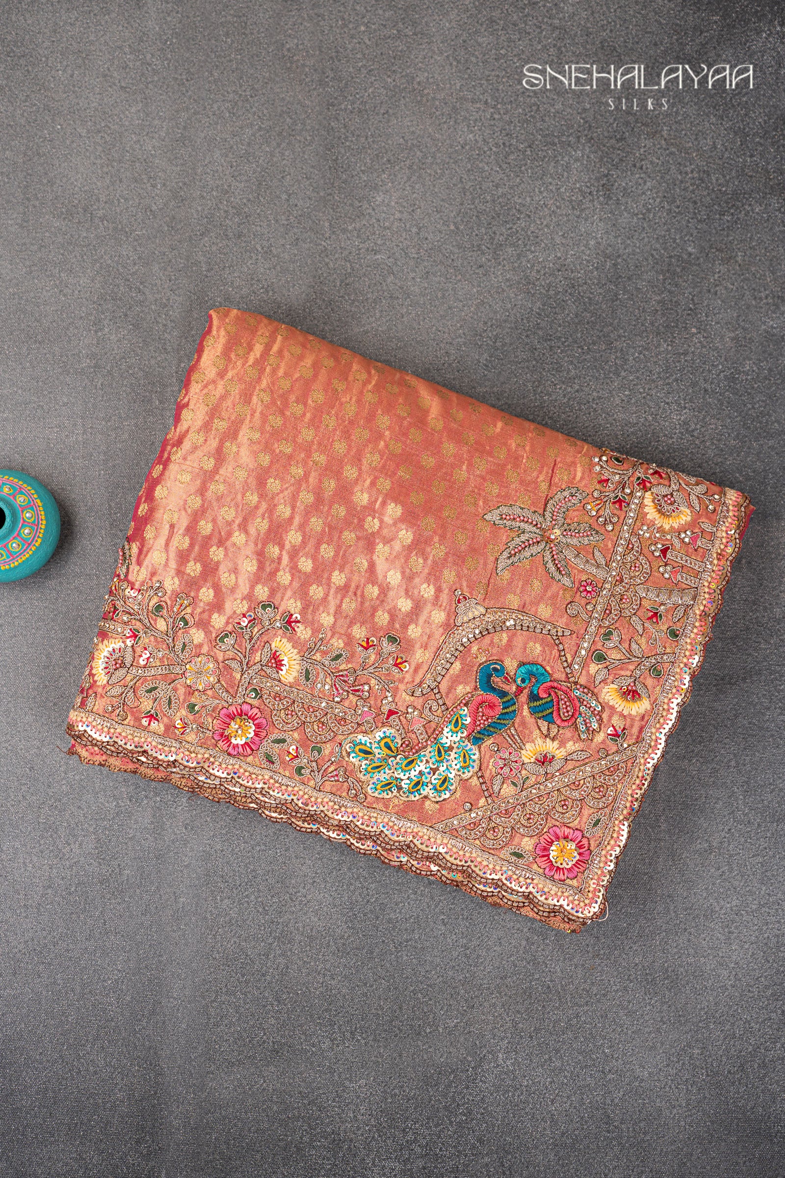 Coral Pink Banaras Saree