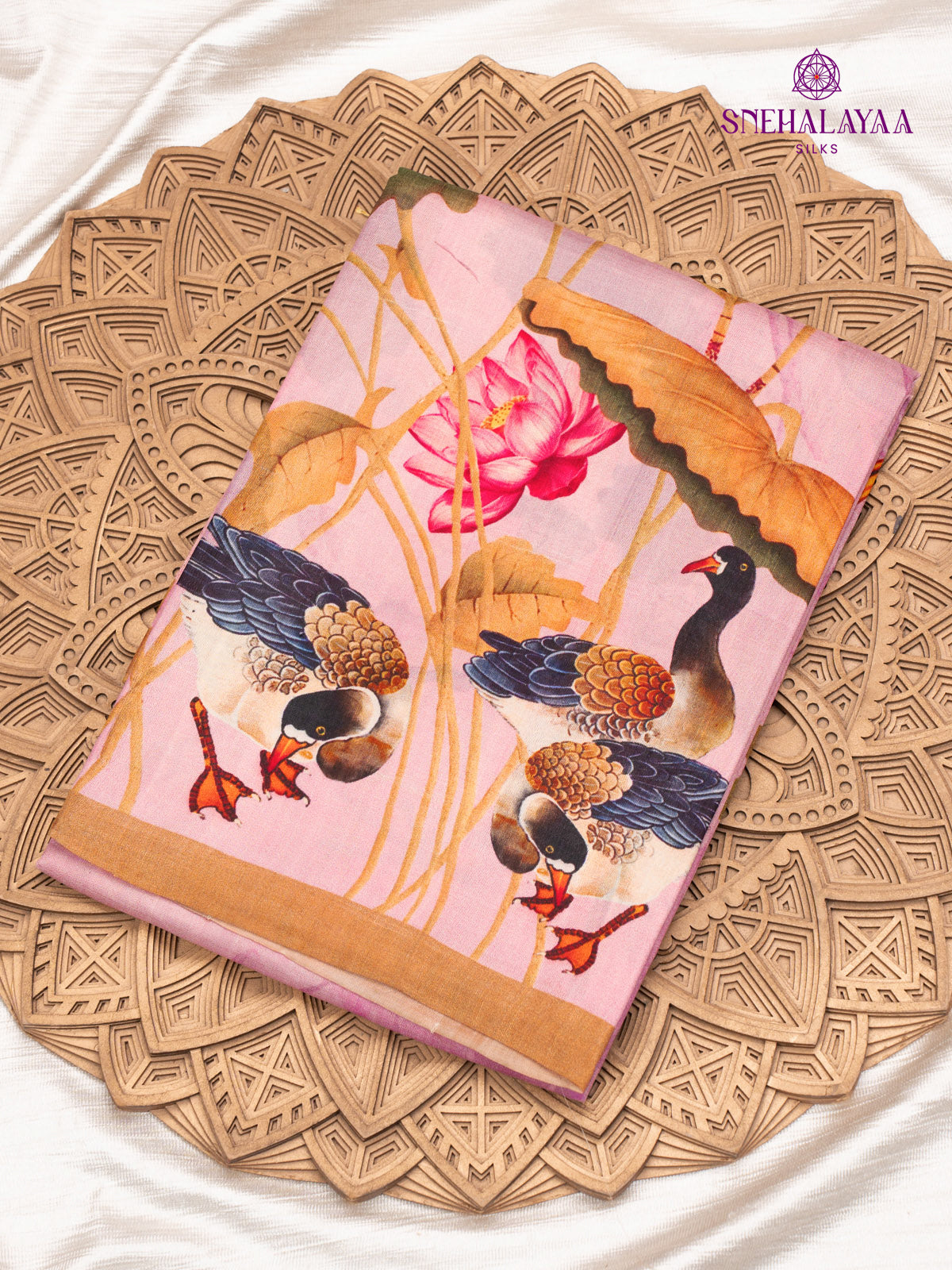 Pink Printed Tussar Saree