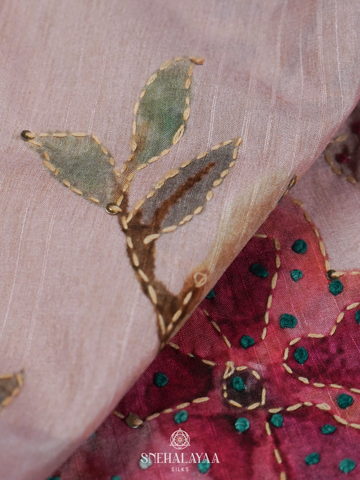 Rose Pink Tussar Embroidery Saree