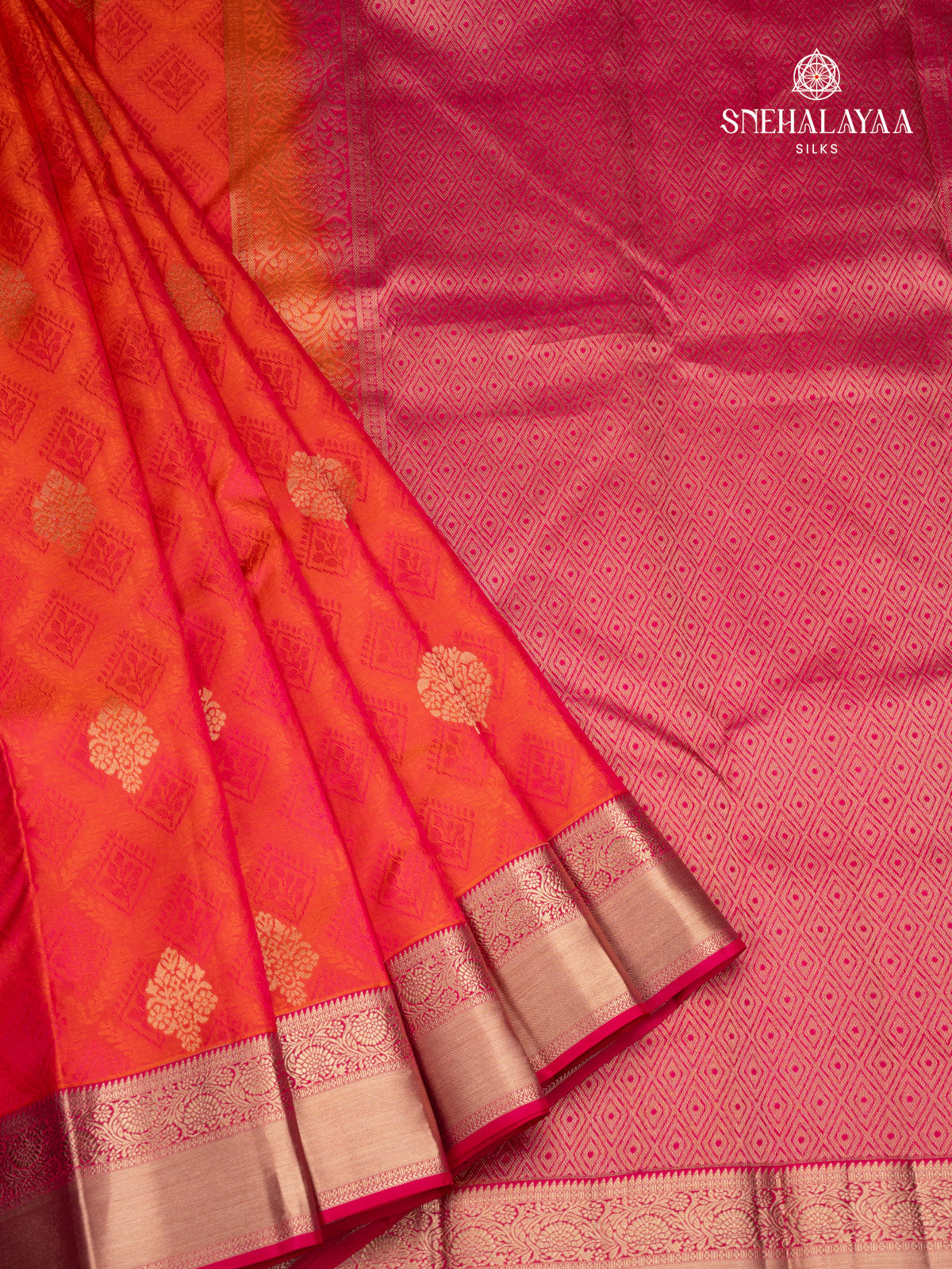 Sunset Orange Kanjivaram Silk Saree