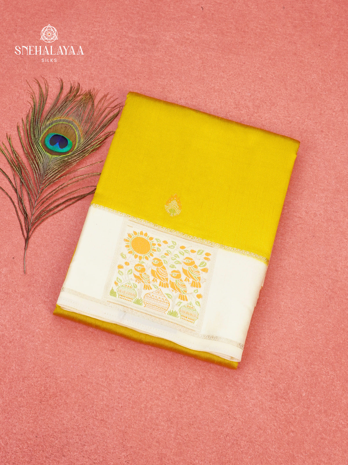 Mango Yellow Banaras Dola Silk Saree