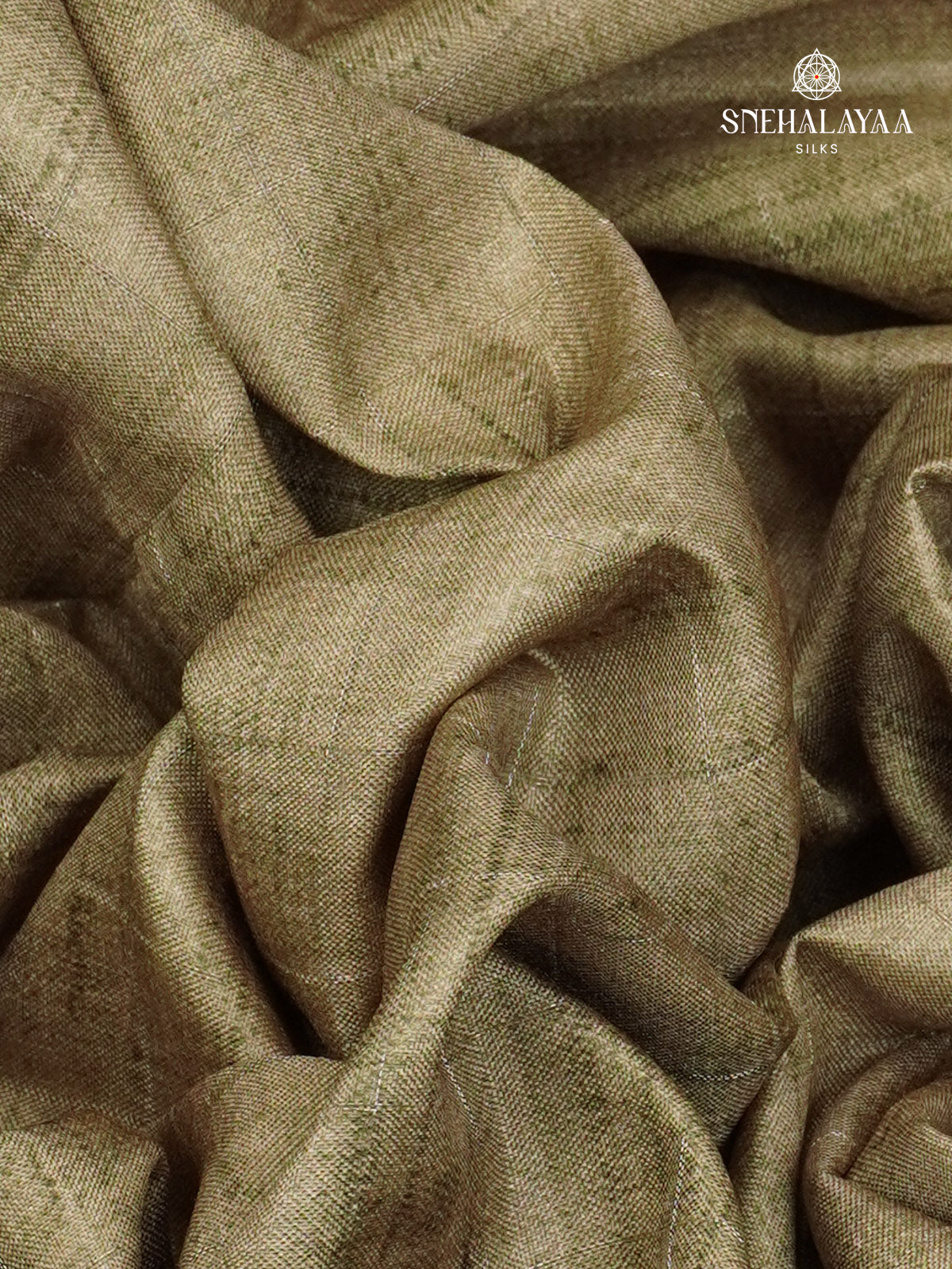 Olive Green Floral Printed Tussar Saree