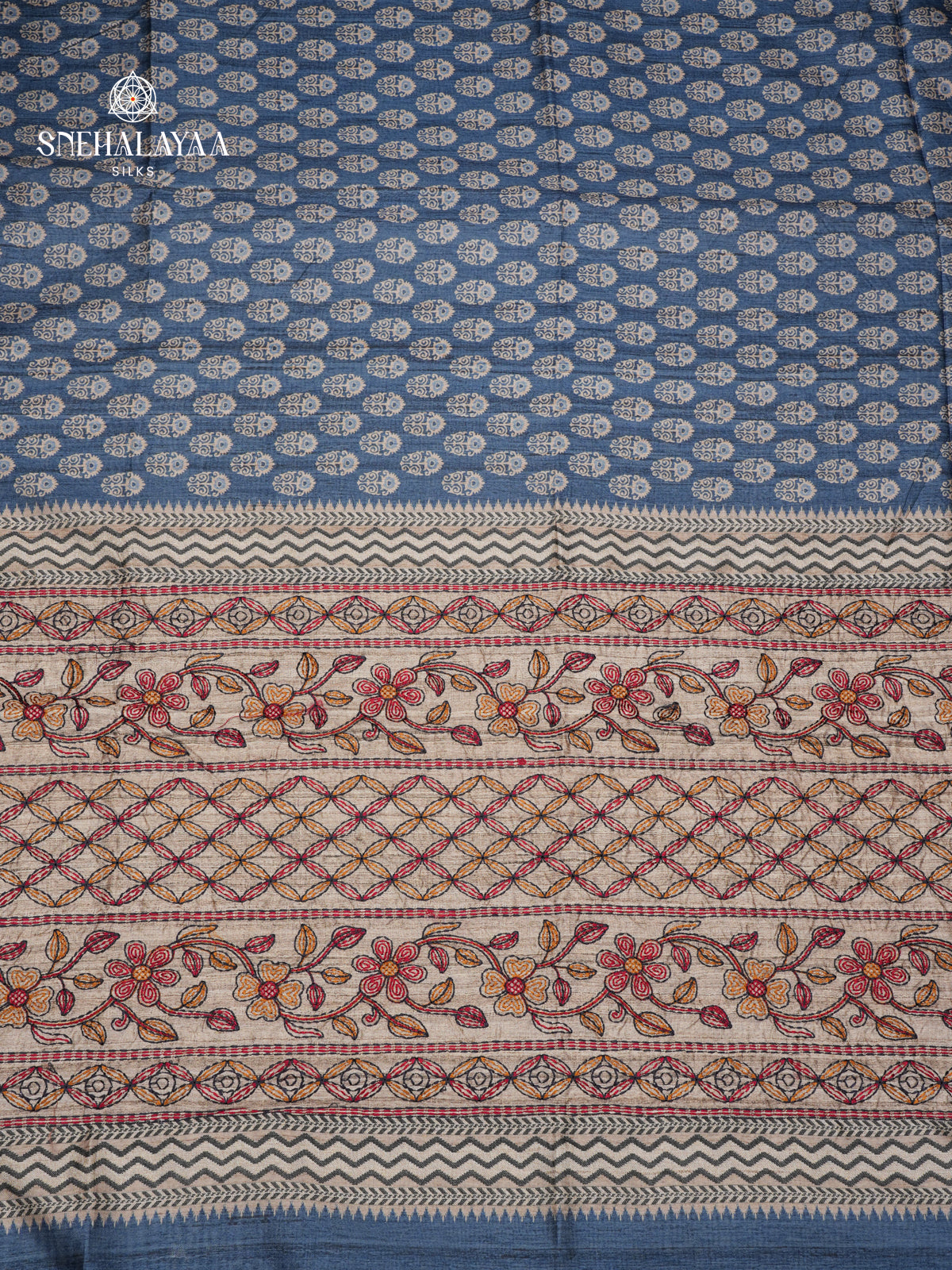 Pale Blue Tussar Embroidery Saree