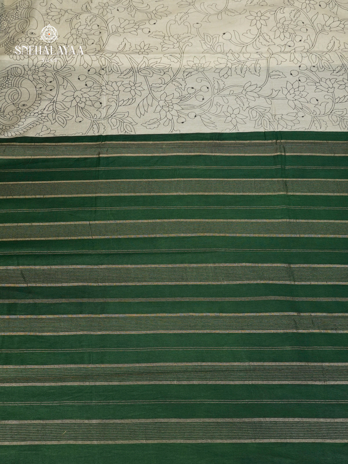 Light Pistachio Kalamkari Saree with Dark Green Woven Border