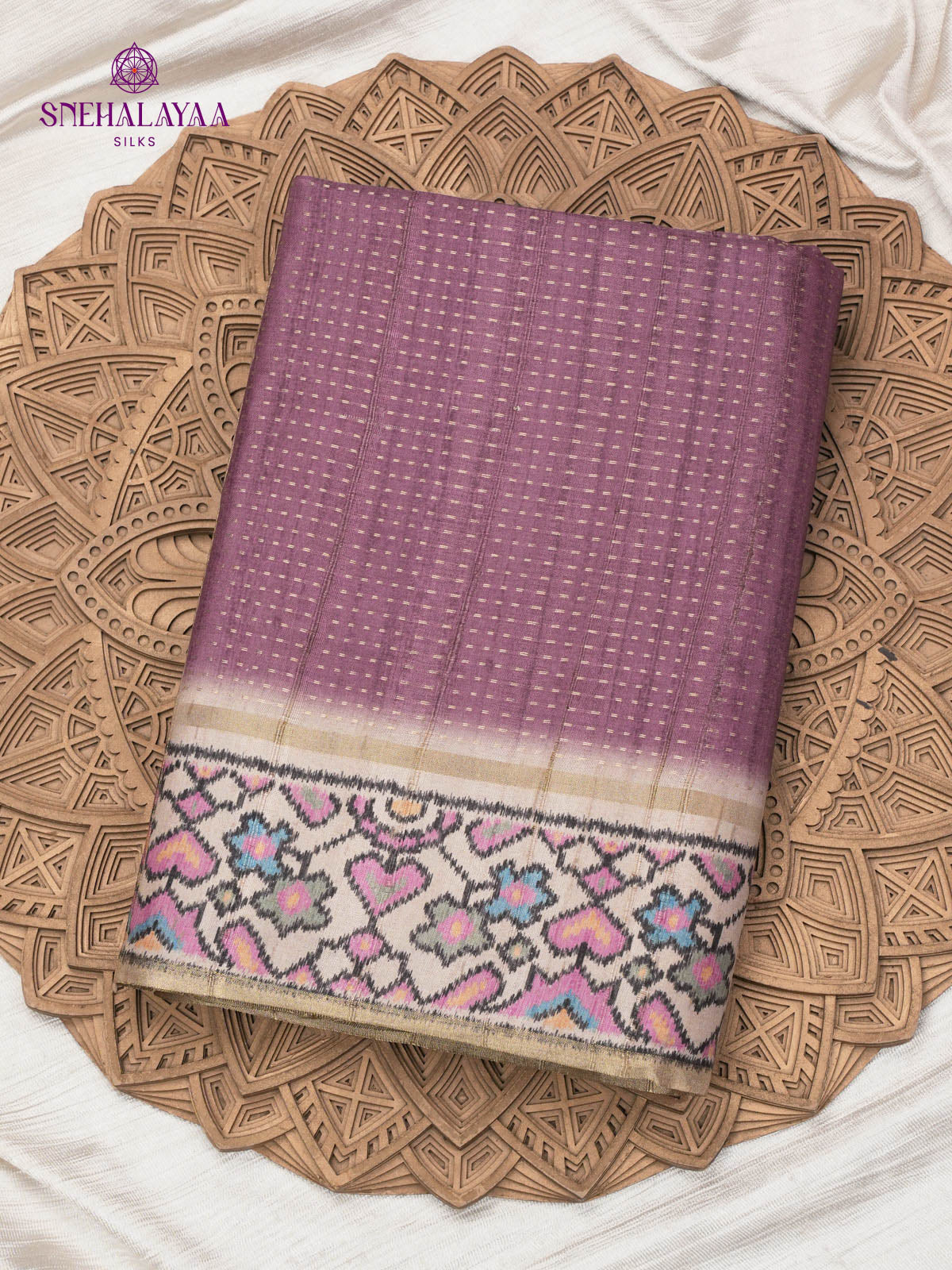 Lavender Printed Tussar Saree