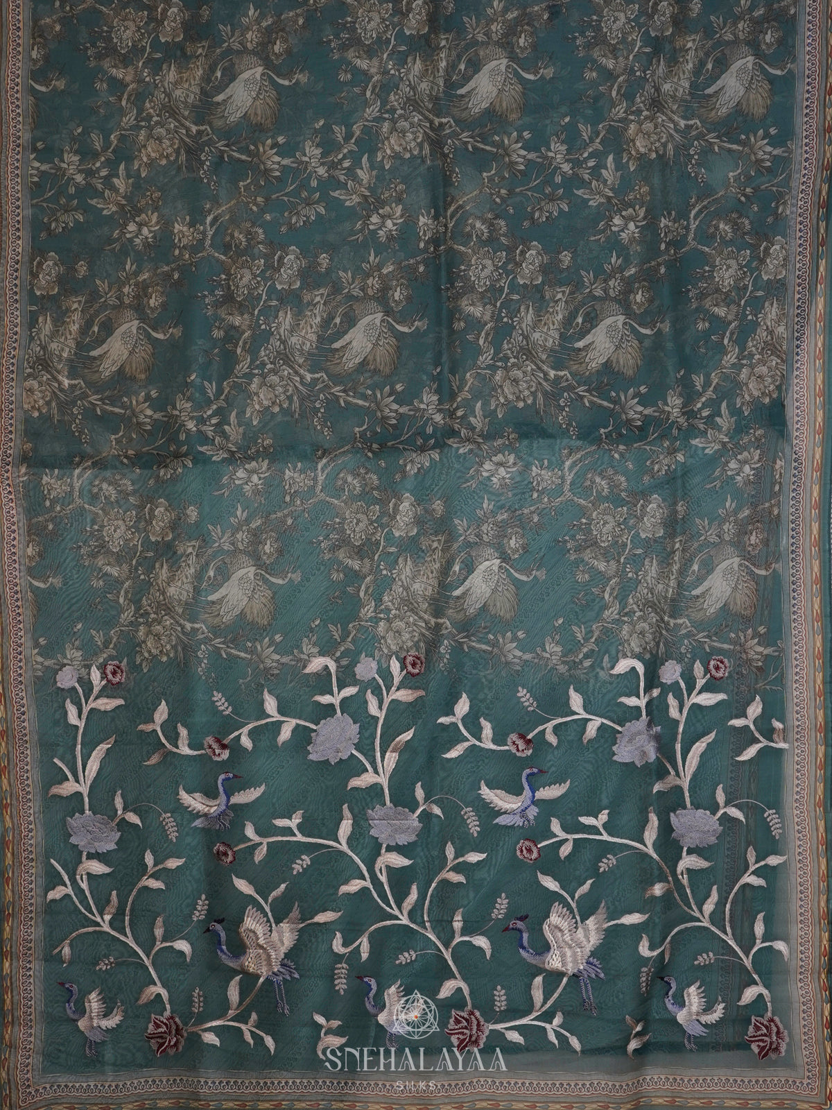 Teal Green Organza Saree