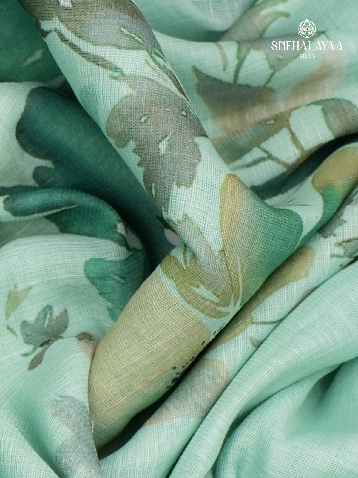 Pastel Green Printed Linen Saree