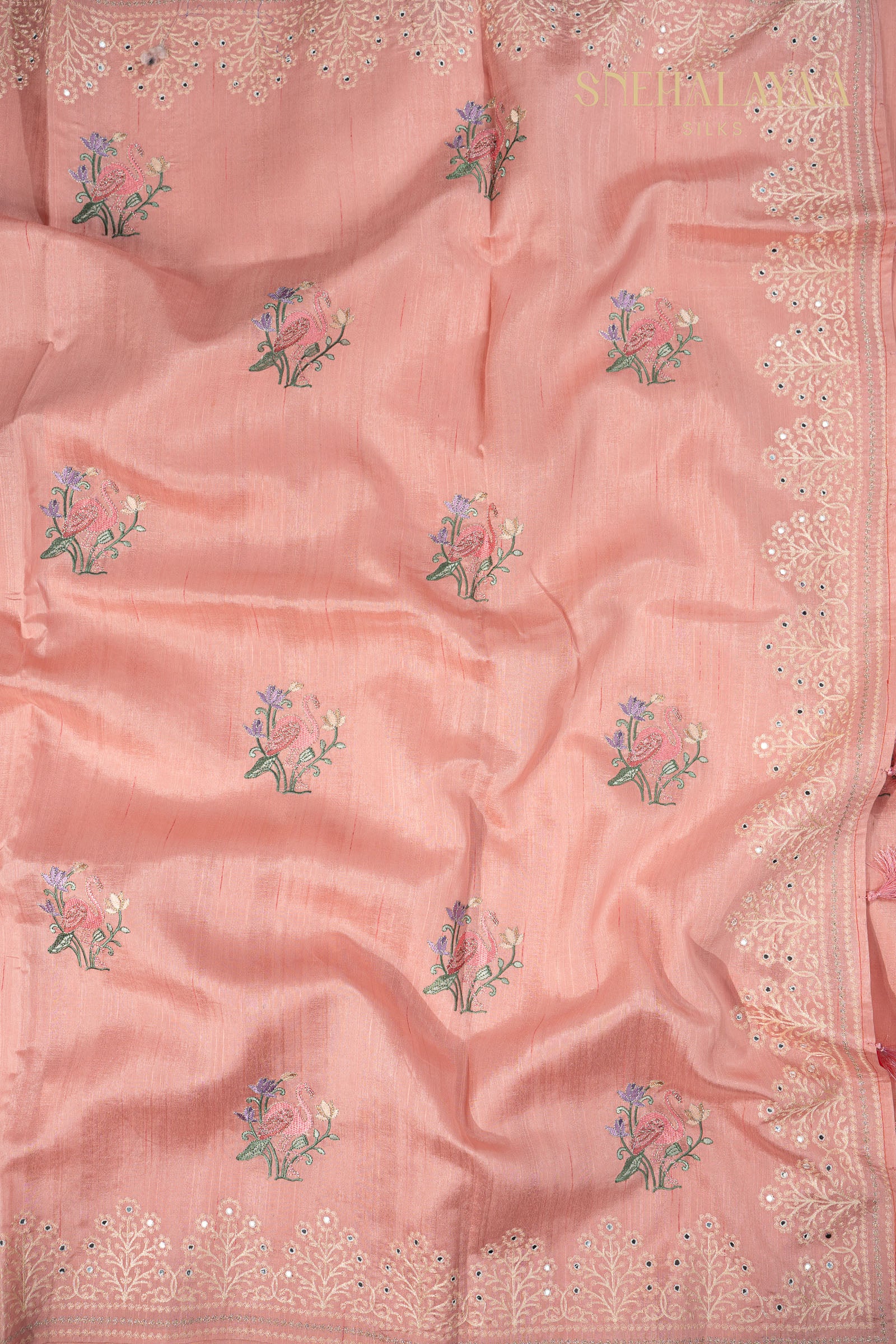 Rose Pink Raw Silk Saree