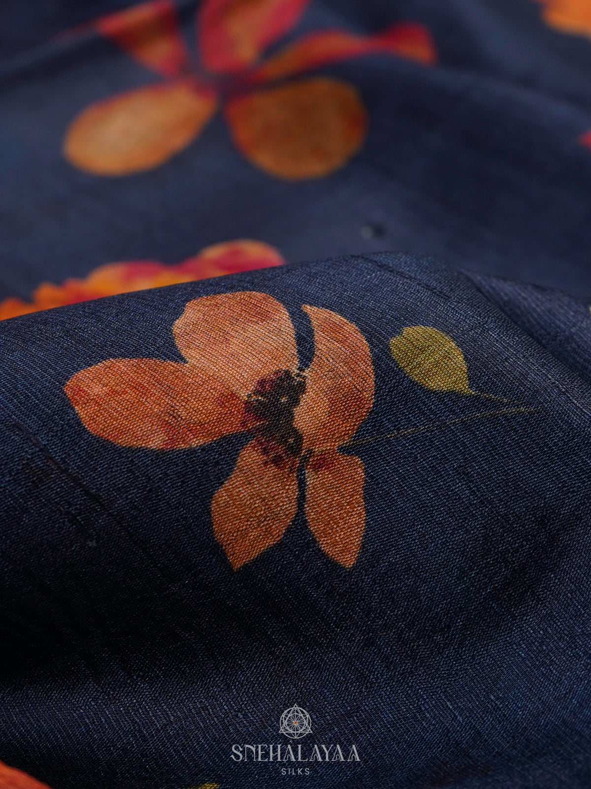 Navy Blue Munga Tussar Saree