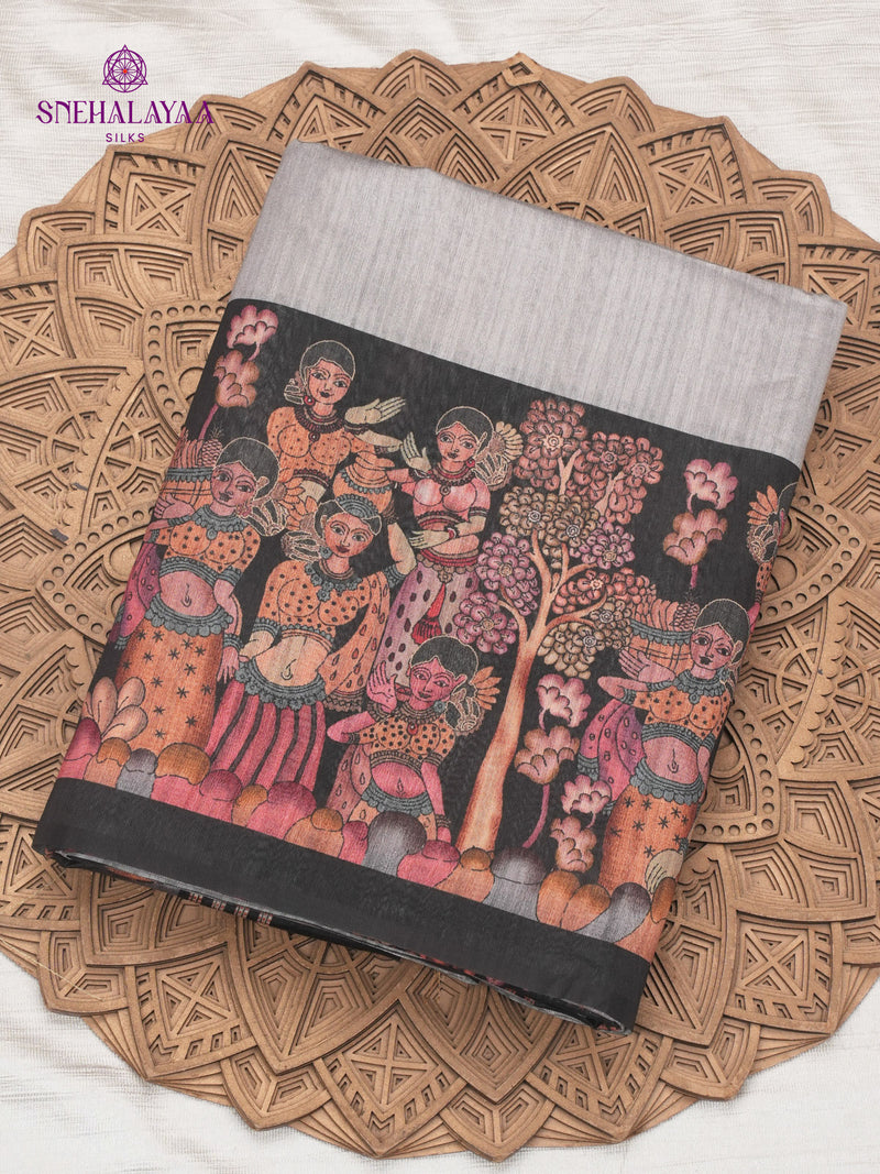 Grey Kalamkari Tussar Saree
