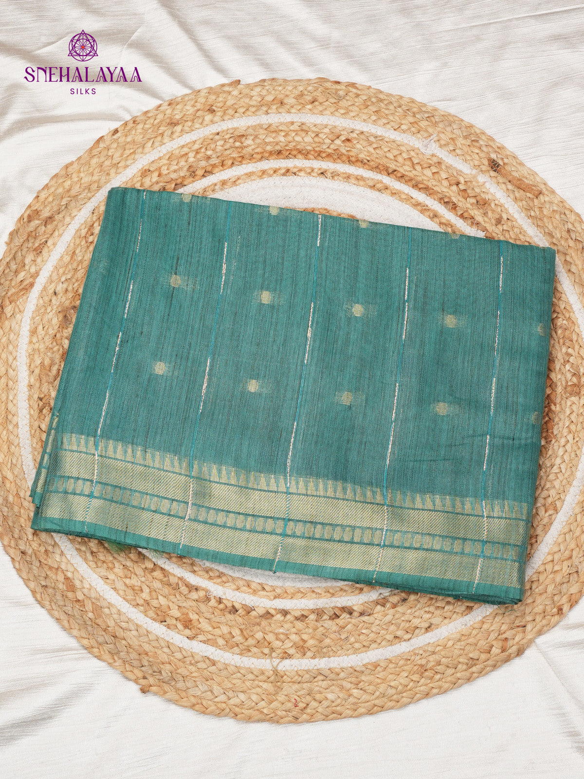 Teal Blue bamboo Silk Saree