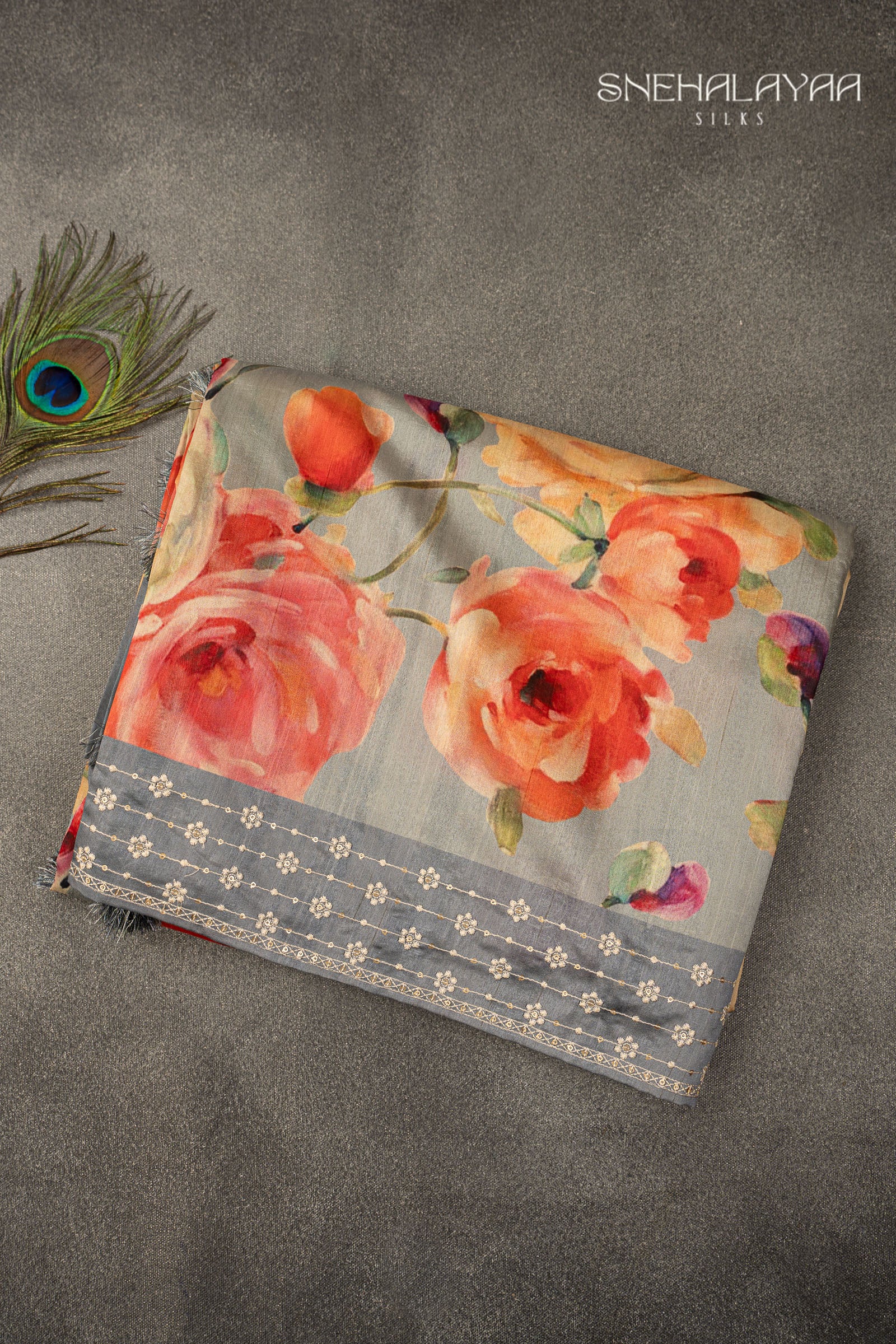 Cloud Grey Raw Silk Saree