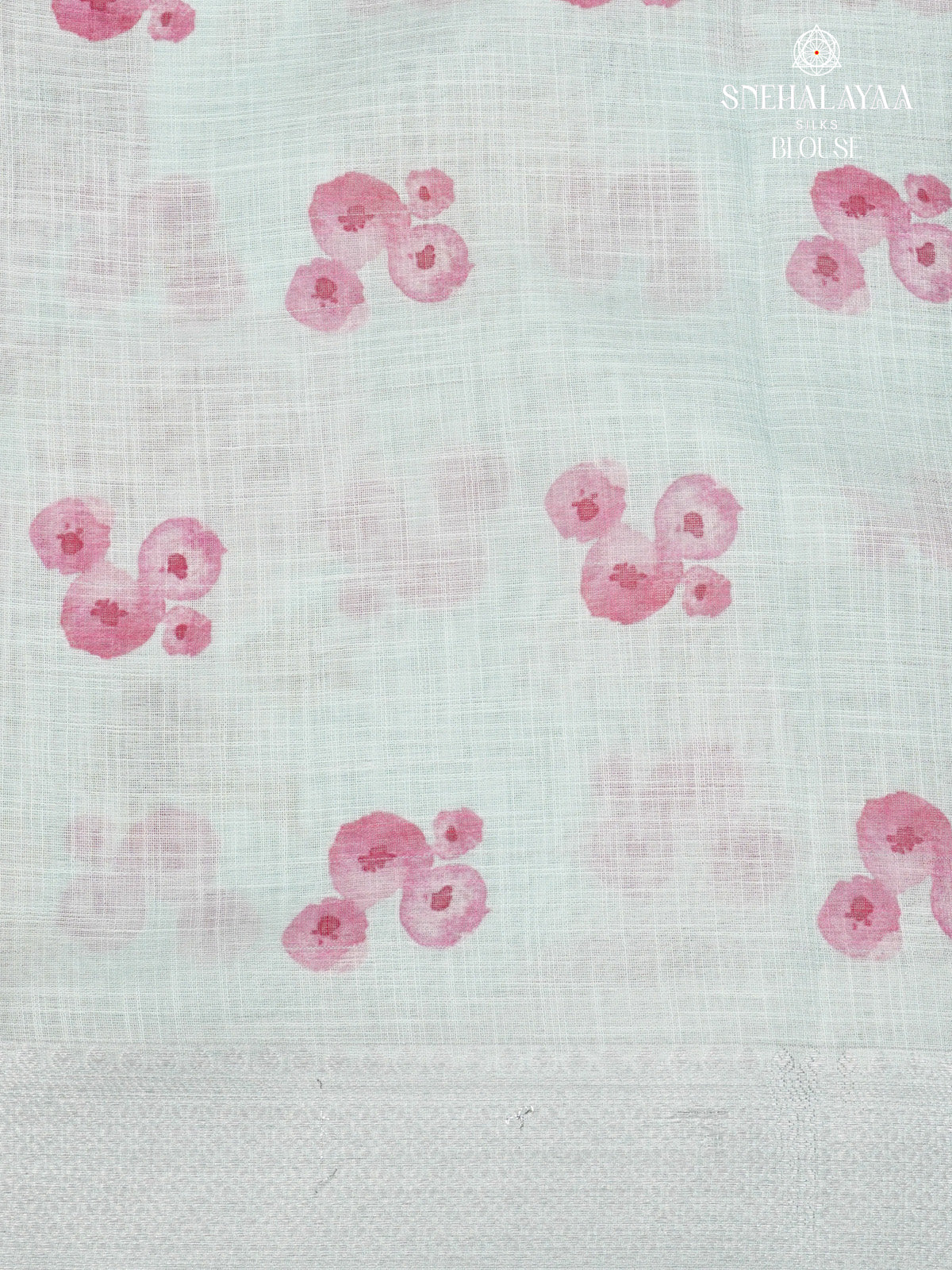 Pastel Blue Printed Linen Saree