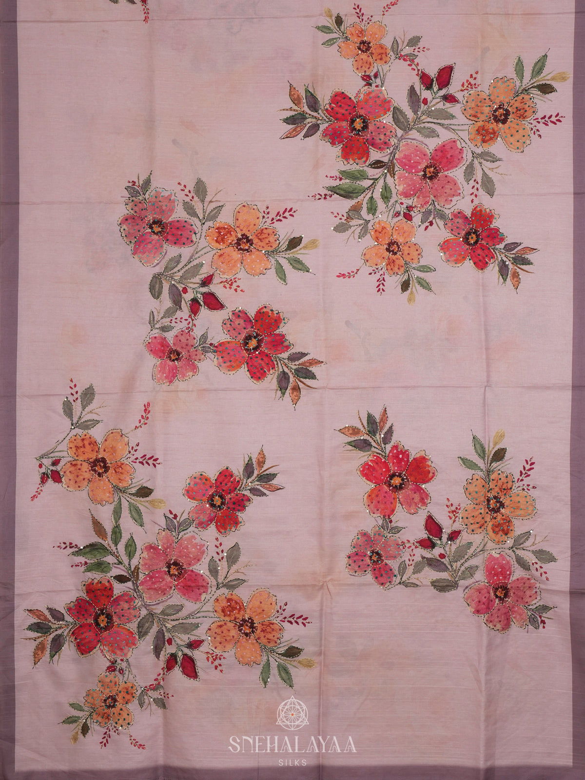 Pink Tussar Embroidery Saree