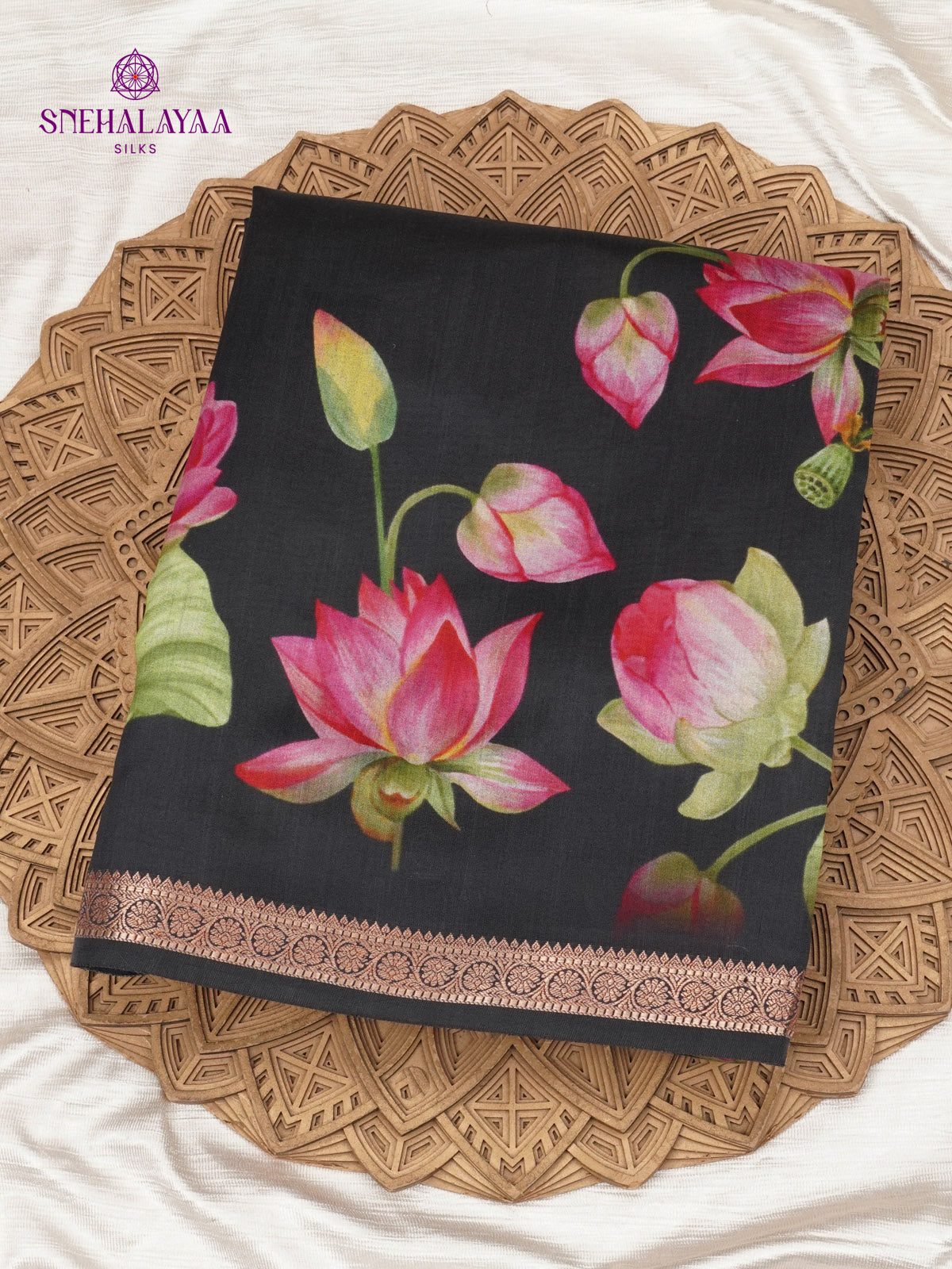 Black Chiniya Silk Saree